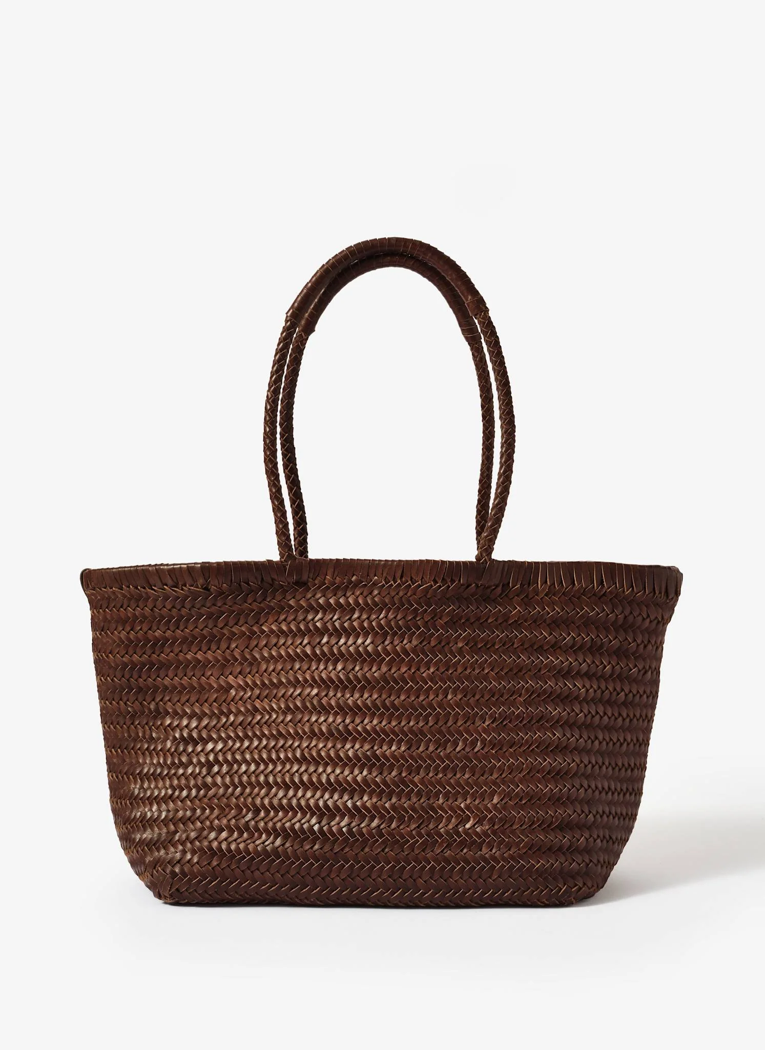 Rae Brown Leather Woven Tote Bag - Image 2