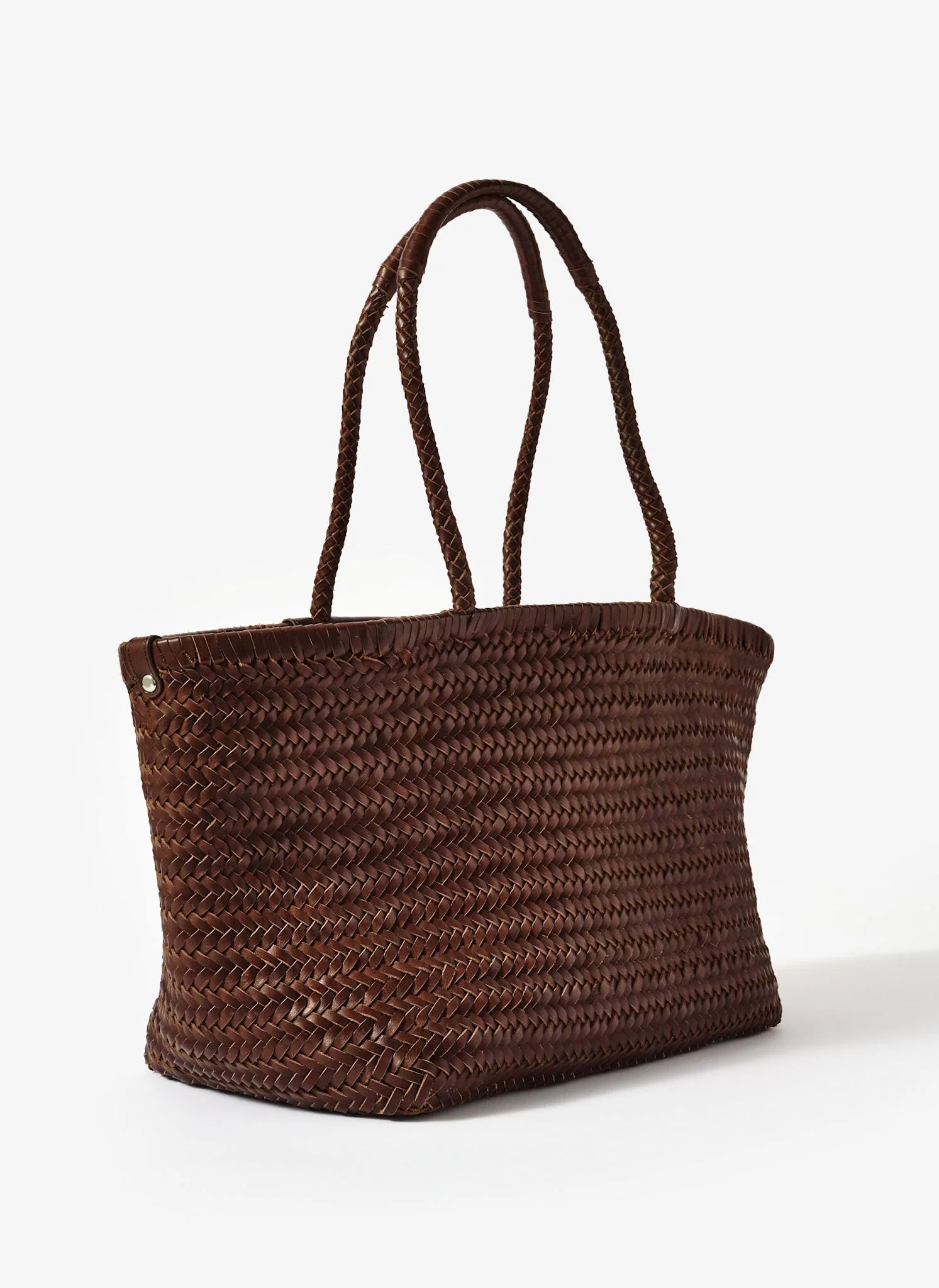 Rae Brown Leather Woven Tote Bag - Image 4