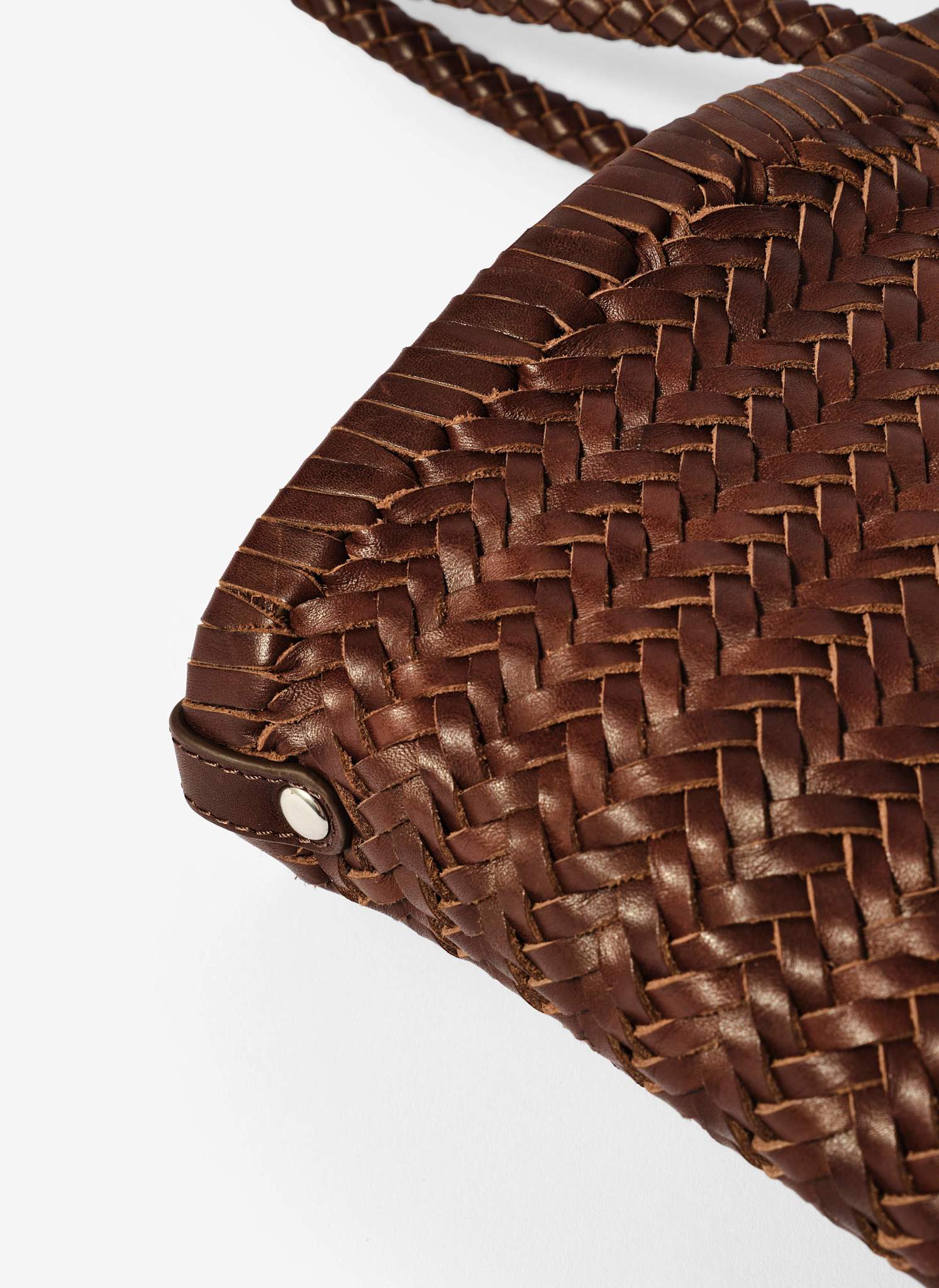 Rae Brown Leather Woven Tote Bag - Image 5