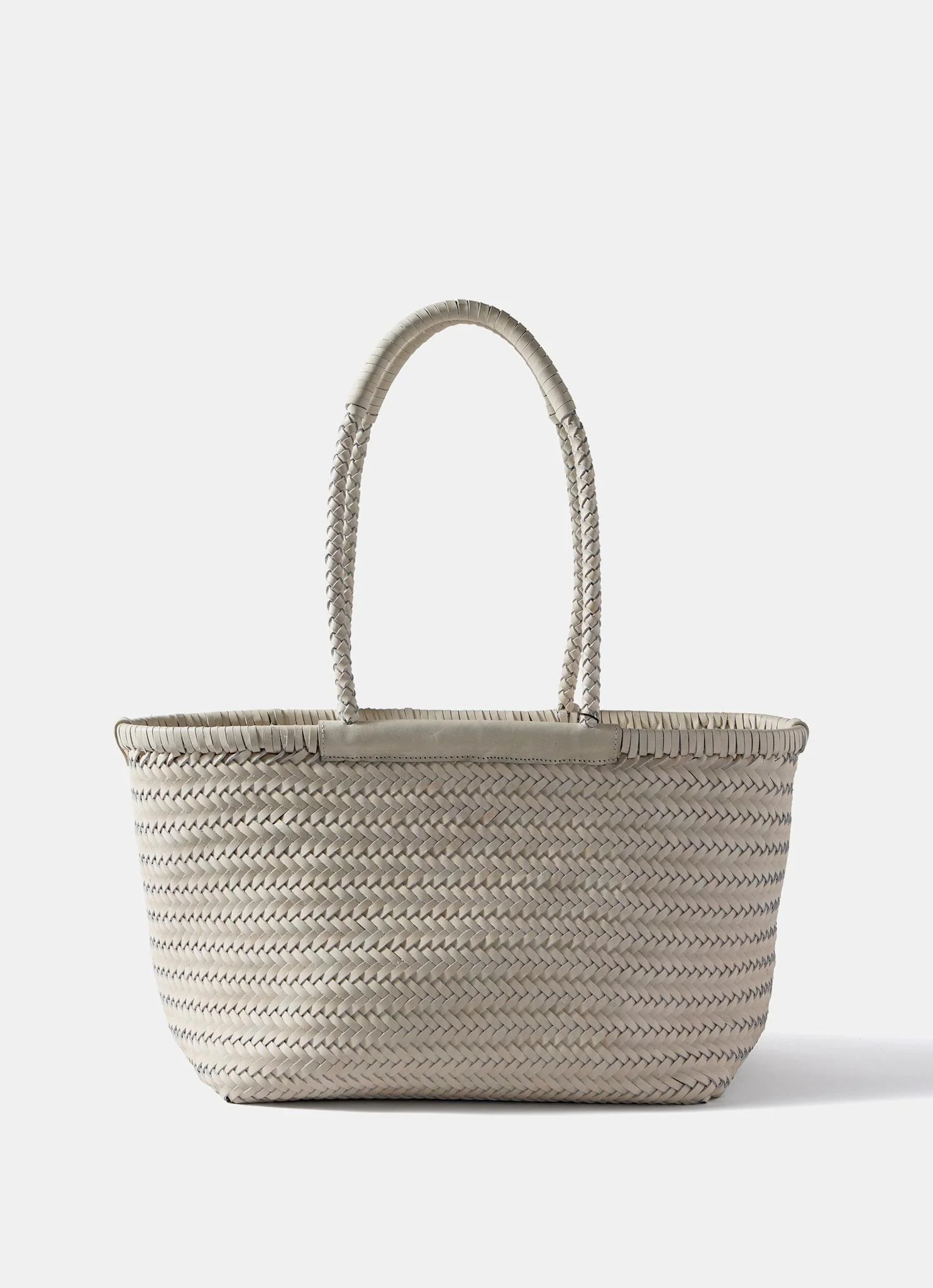 Rae Cream Leather Woven Tote Bag - Image 3
