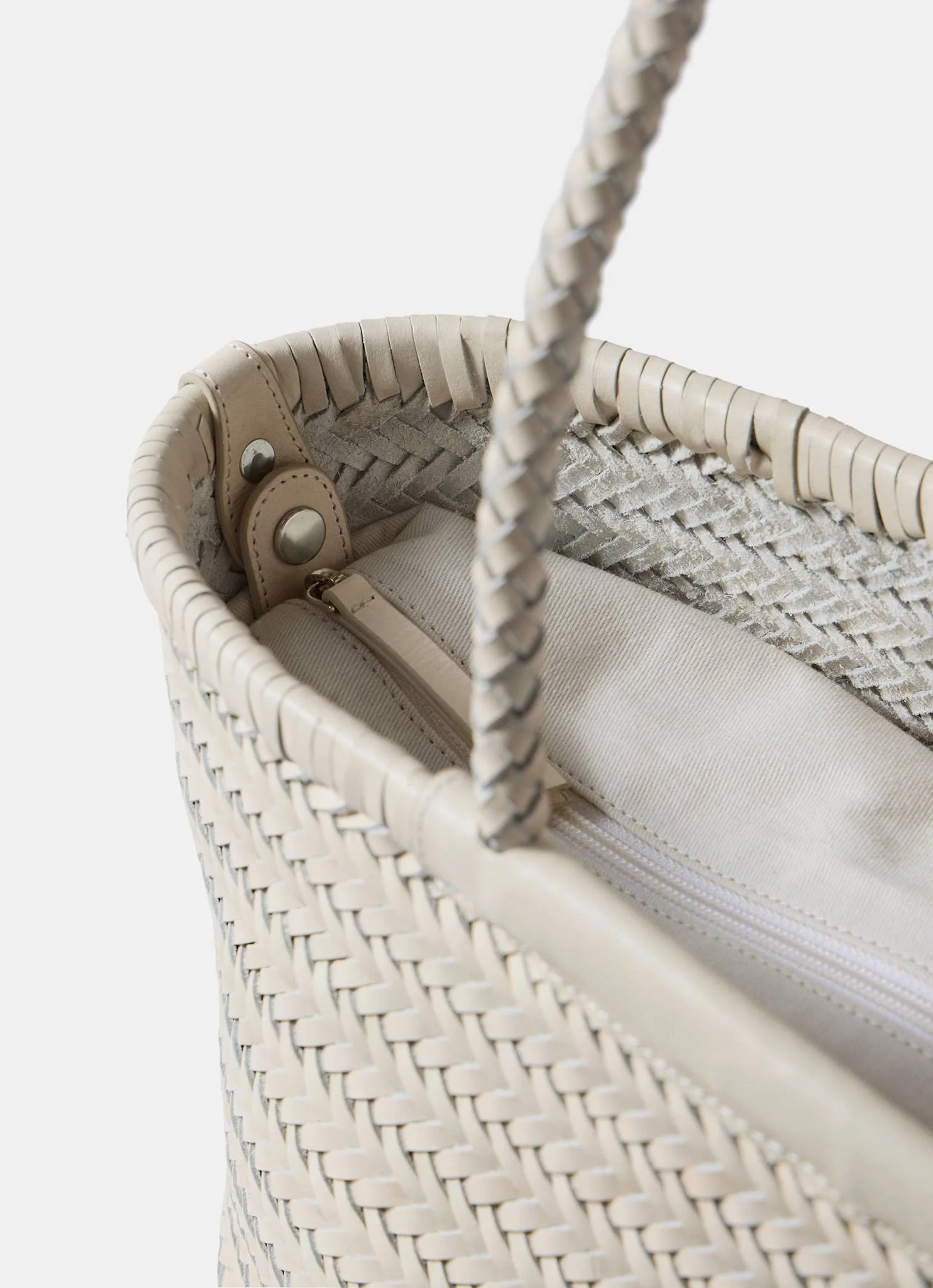 Rae Cream Leather Woven Tote Bag - Image 4