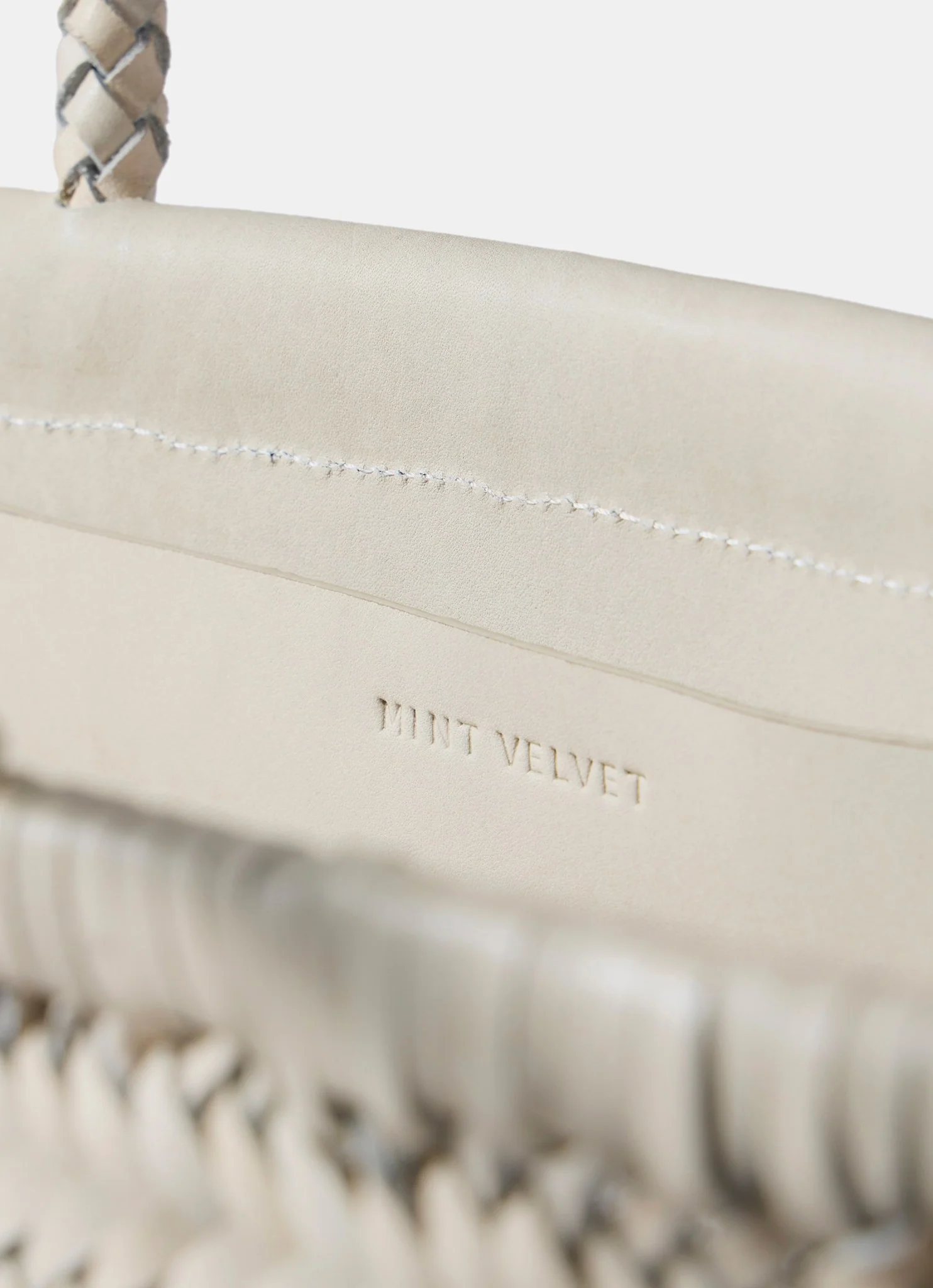Rae Cream Leather Woven Tote Bag - Image 5