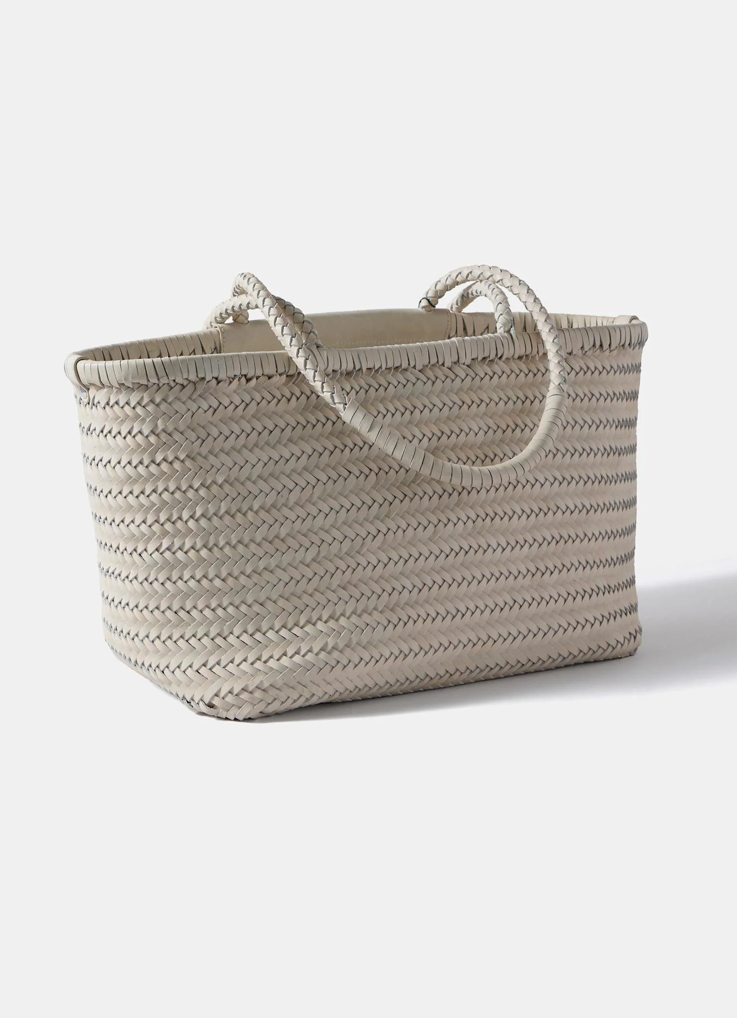 Rae Cream Leather Woven Tote Bag - Image 6