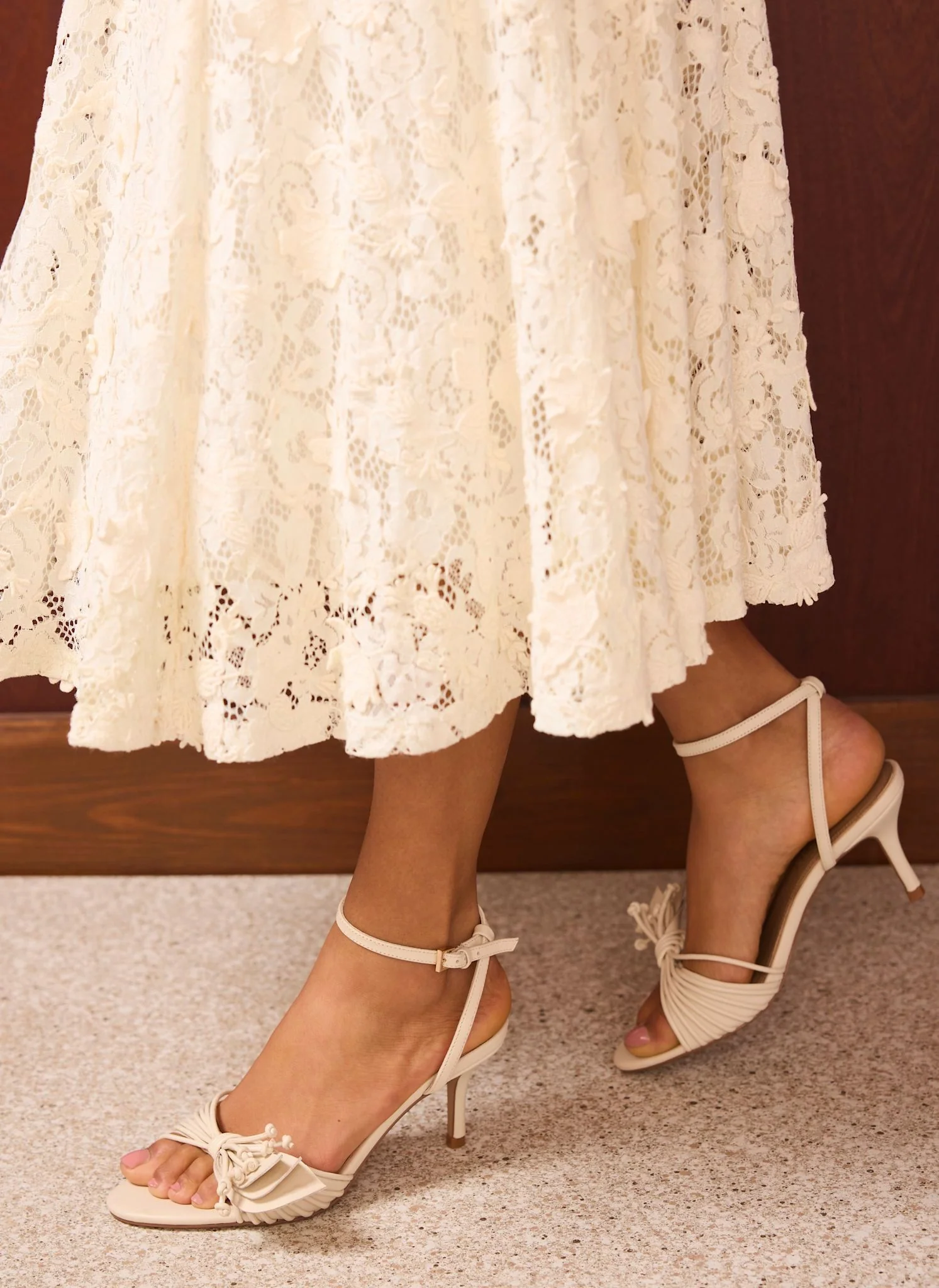 Rae Cream Leather Tassel Heeled Sandals - Image 4