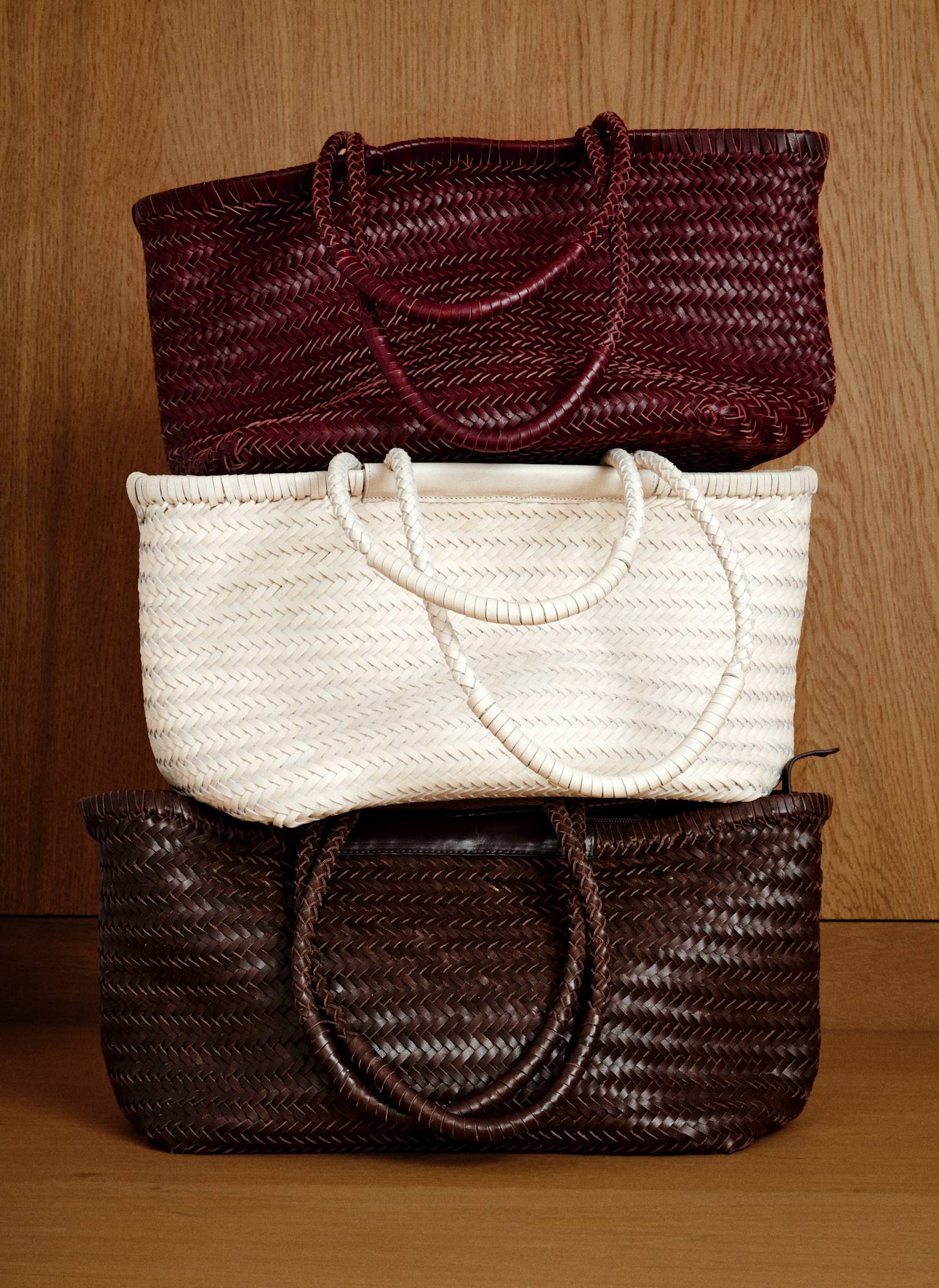 Rae Red Leather Woven Tote Bag - Image 2