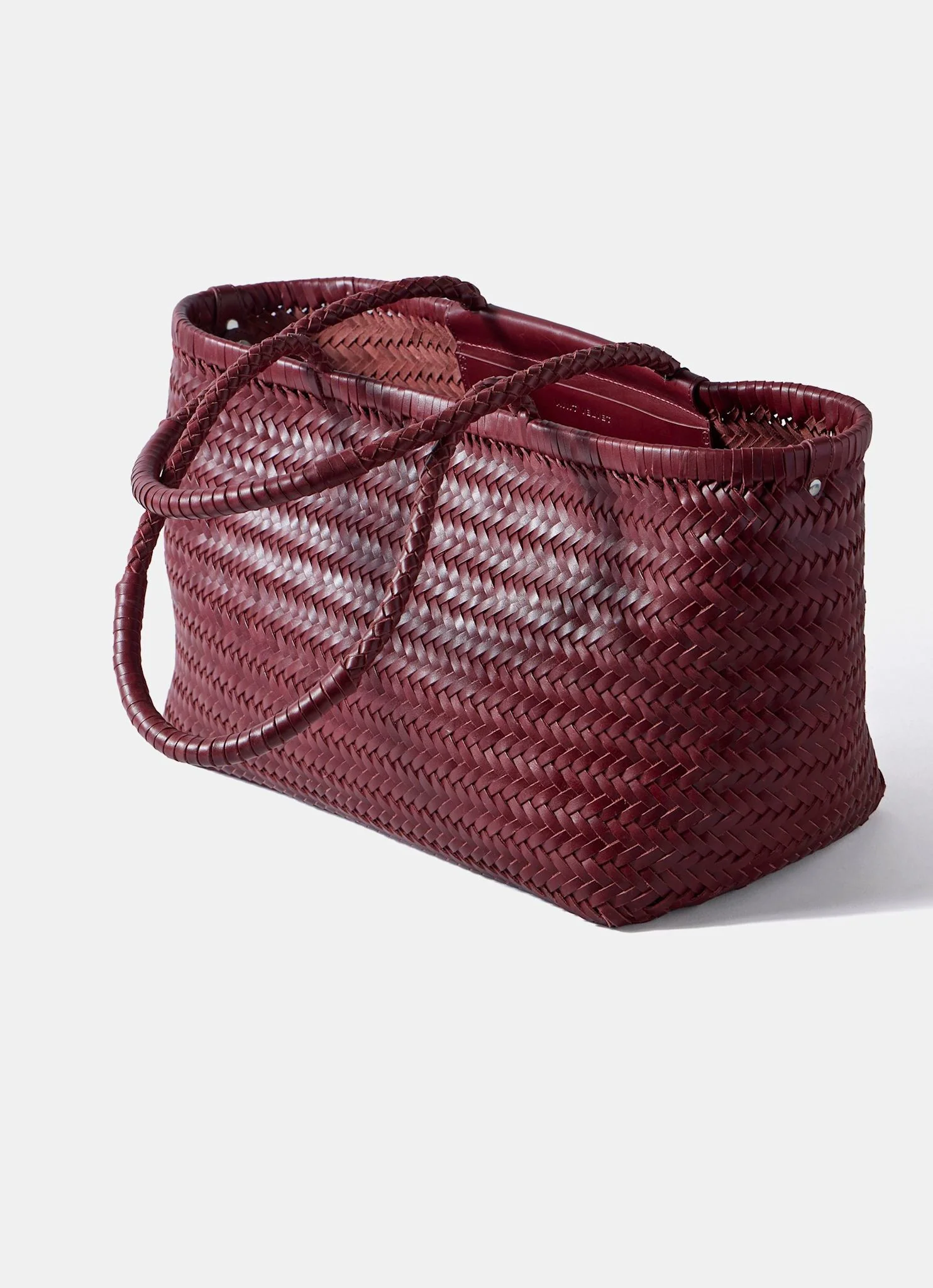Rae Red Leather Woven Tote Bag - Image 3