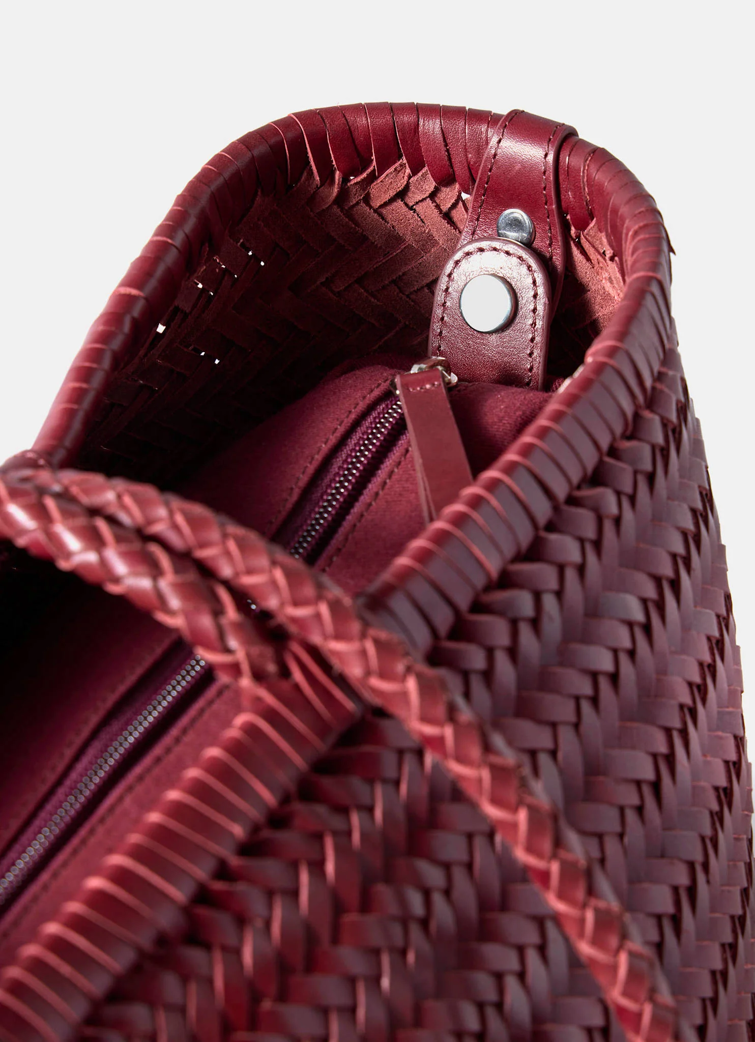 Rae Red Leather Woven Tote Bag - Image 4