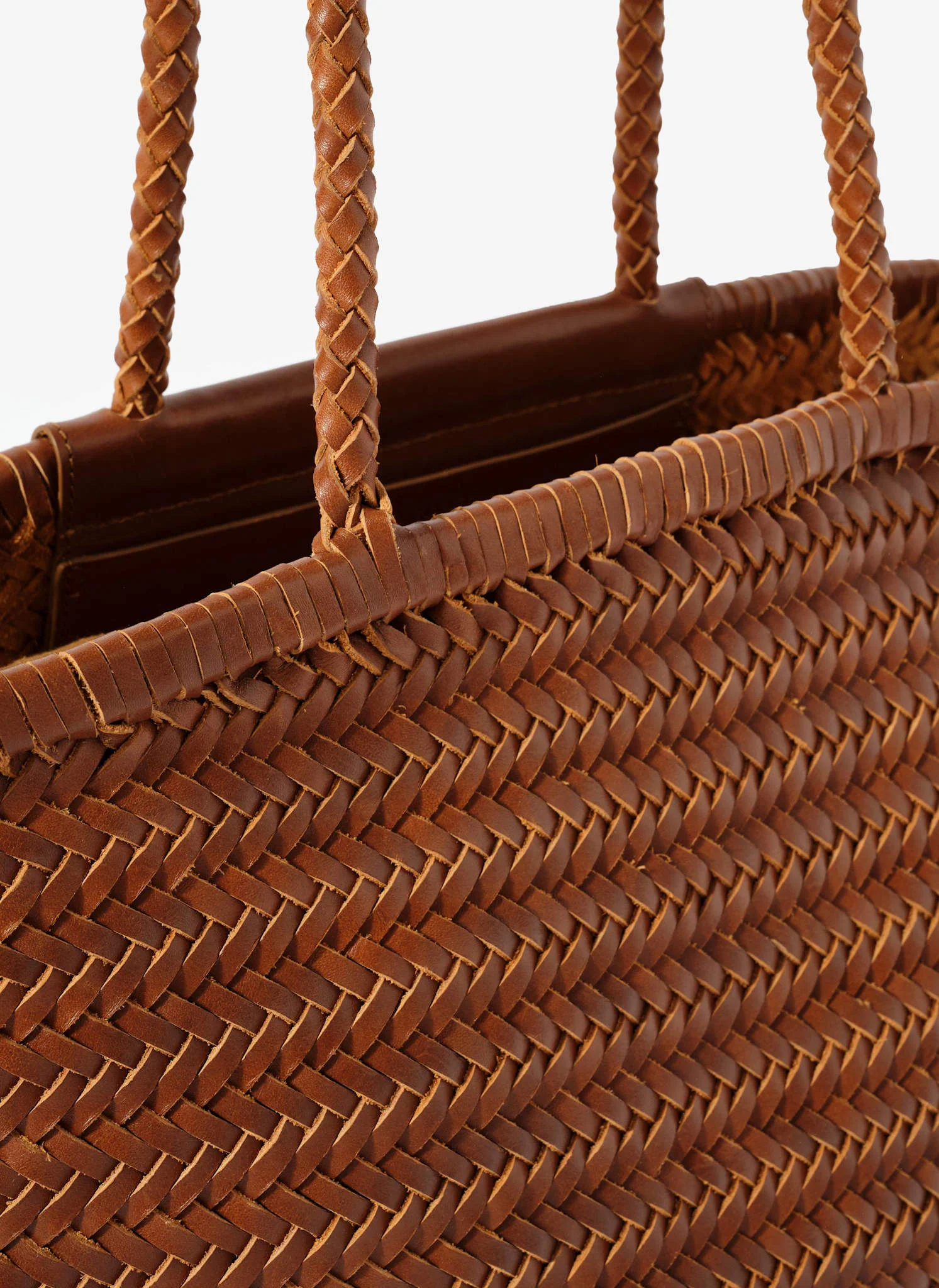 Rae Tan Leather Woven Tote Bag - Image 5