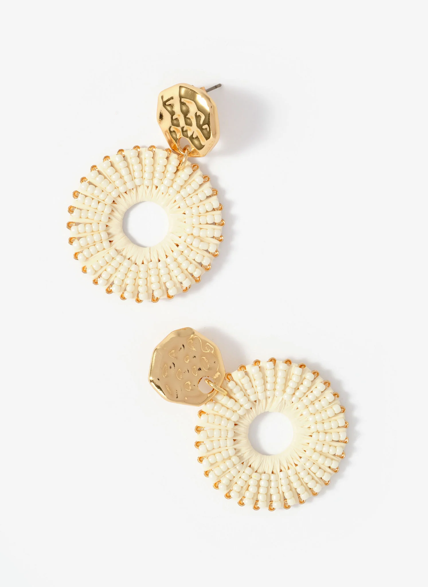 Gold Tone Raffia Statement Hoop Earrings - Image 3