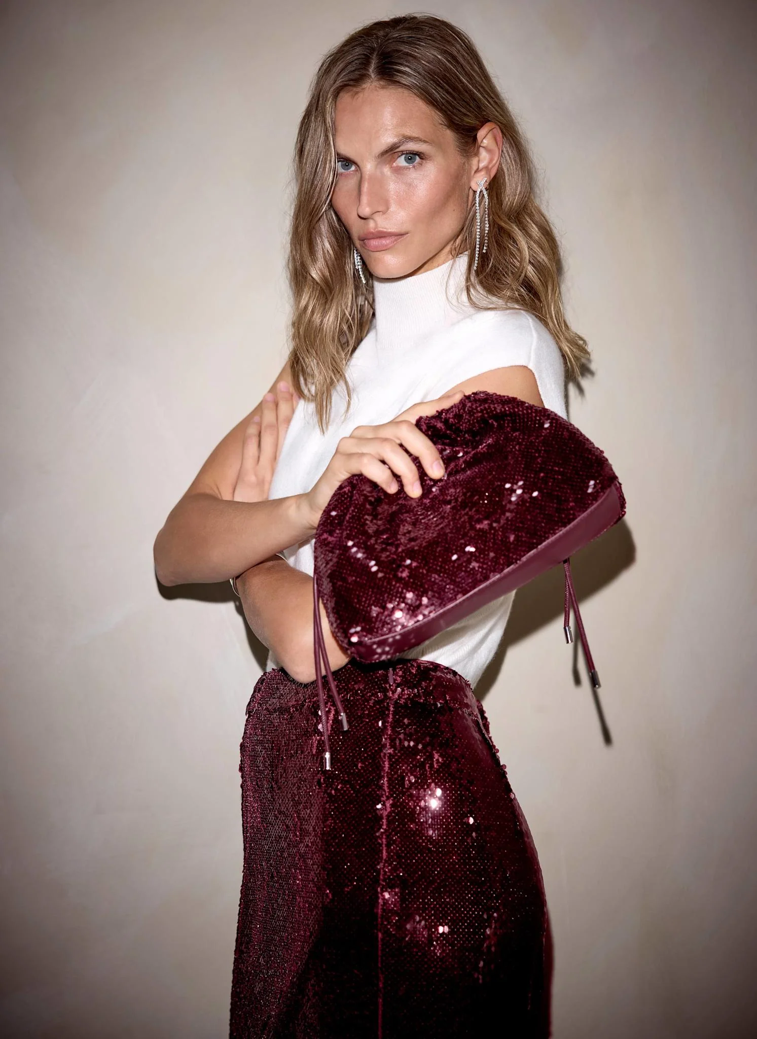 Raya Burgundy Sequin Drawstring Bag