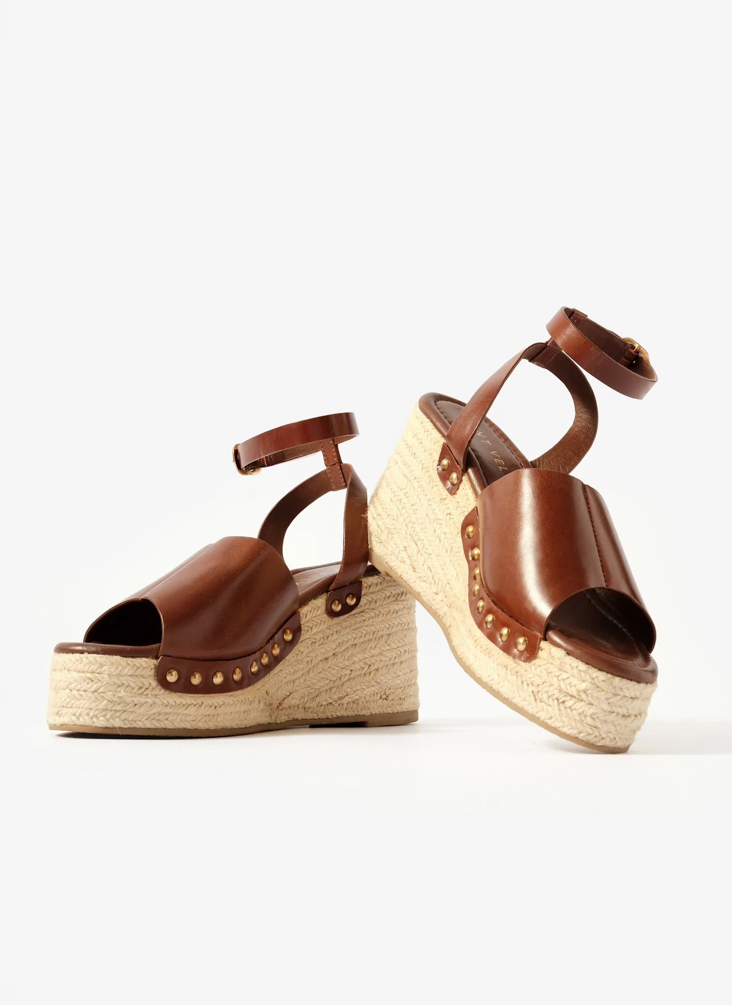 Raya Brown Leather Espadrille Wedges - Image 4