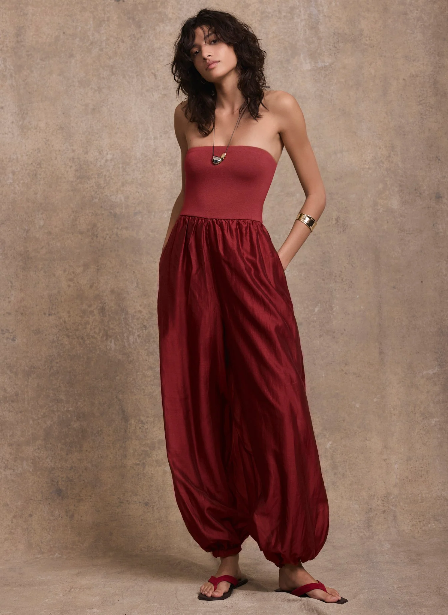 Red Bandeau Balloon Jumpsuit - Image 3