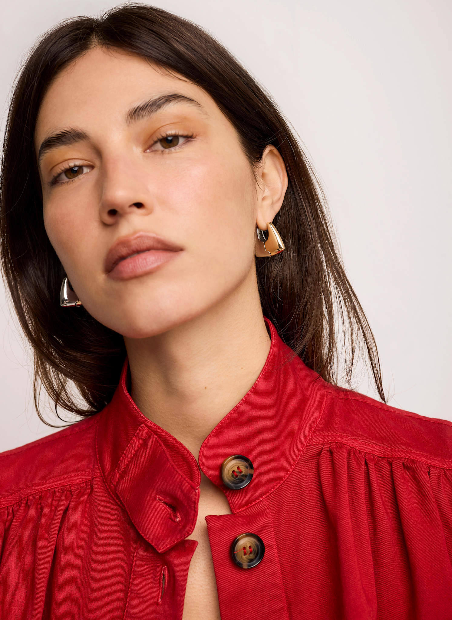 Red Cotton Blend Puff Sleeve Jacket - Image 6