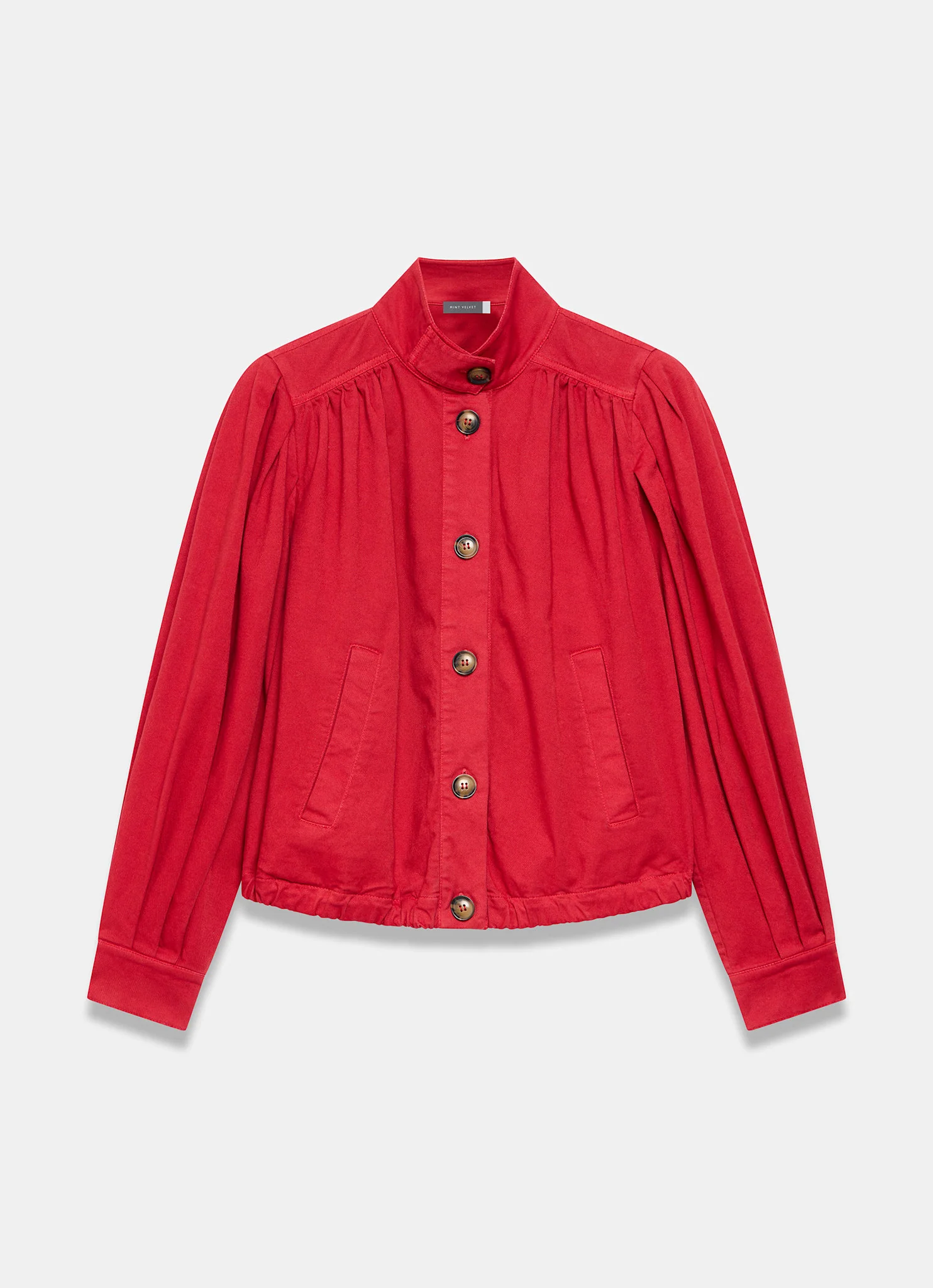 Red Cotton Blend Puff Sleeve Jacket - Image 7