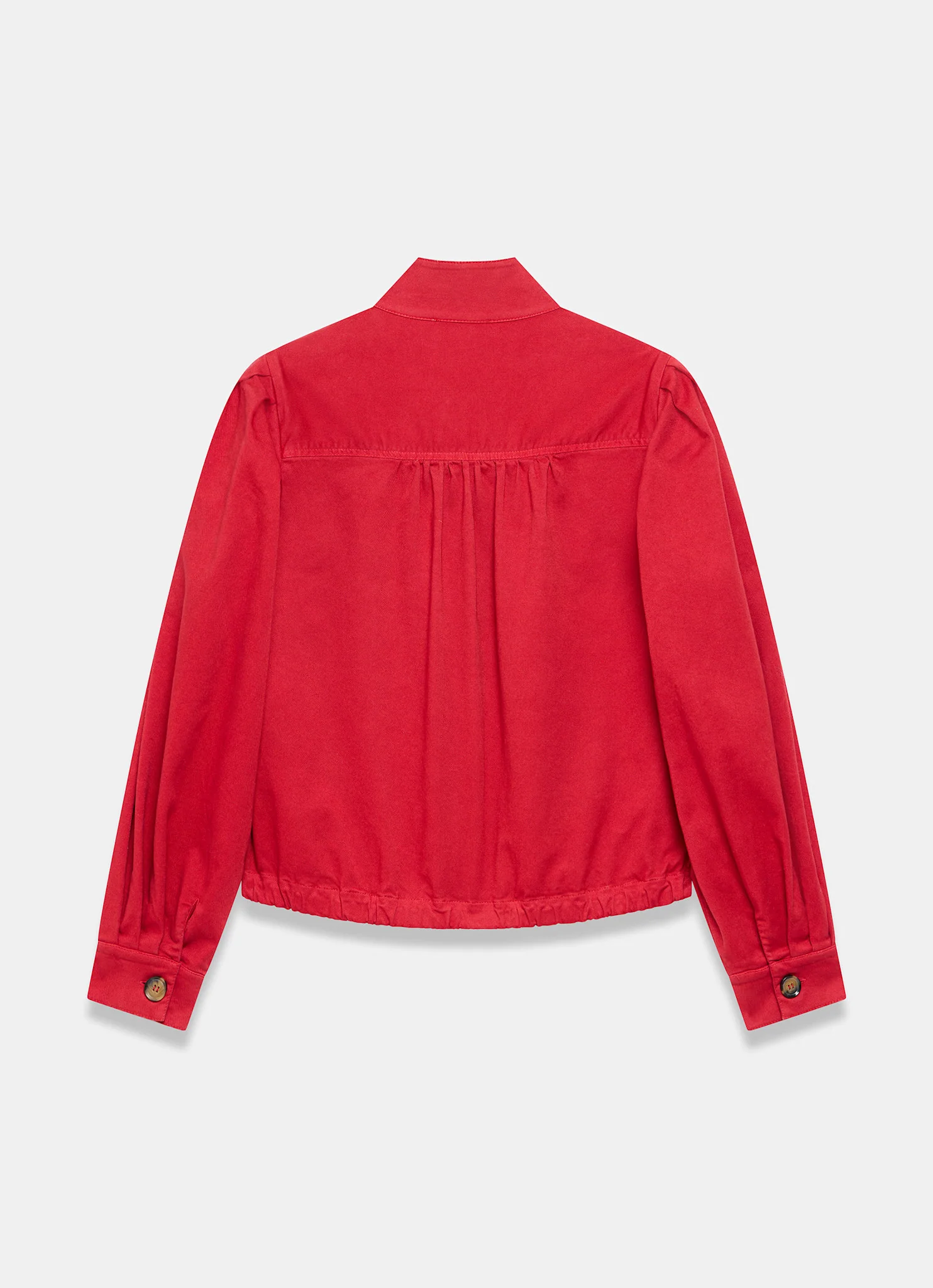 Red Cotton Blend Puff Sleeve Jacket - Image 8