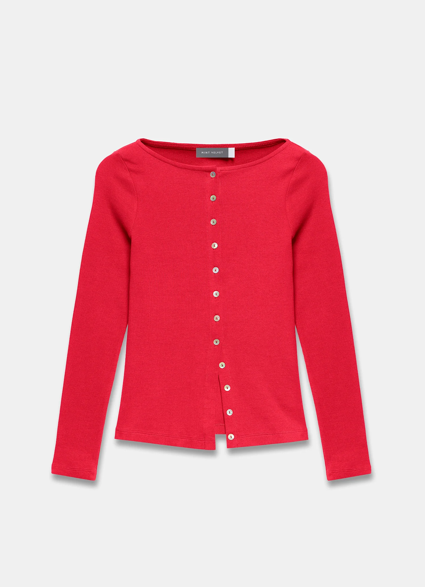 Red Cotton Blend Button Detail Top - Image 6