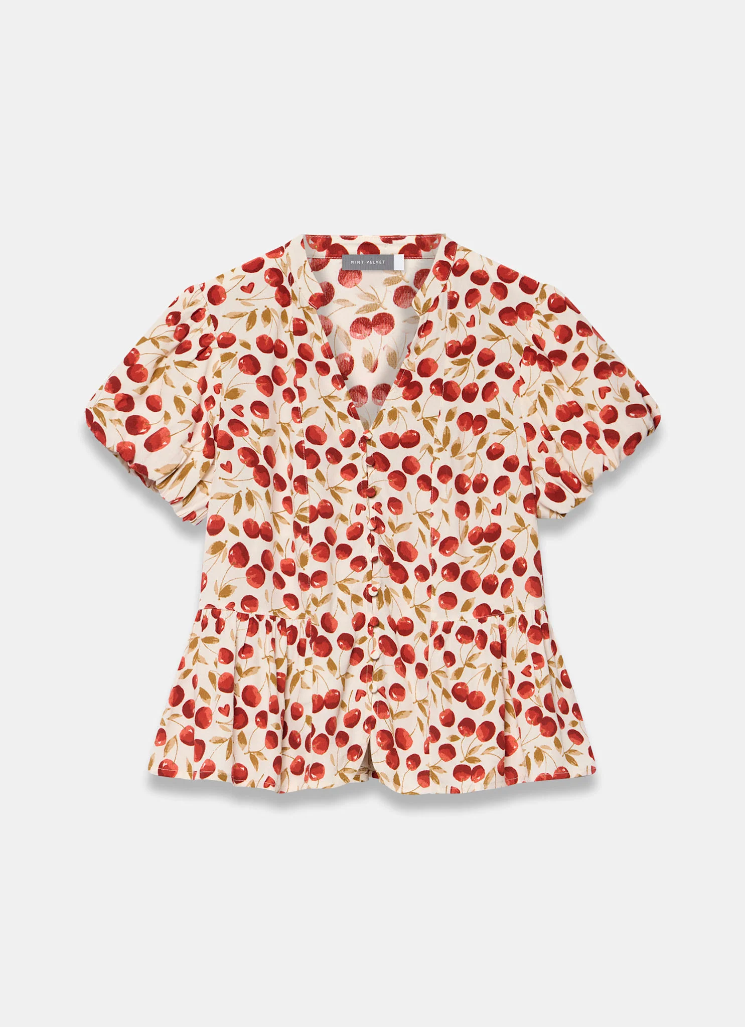 Red Cherry Print Puff Sleeve Top - Image 7