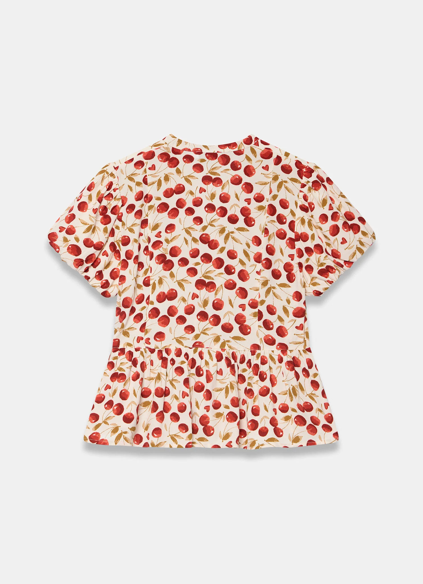 Red Cherry Print Puff Sleeve Top - Image 8