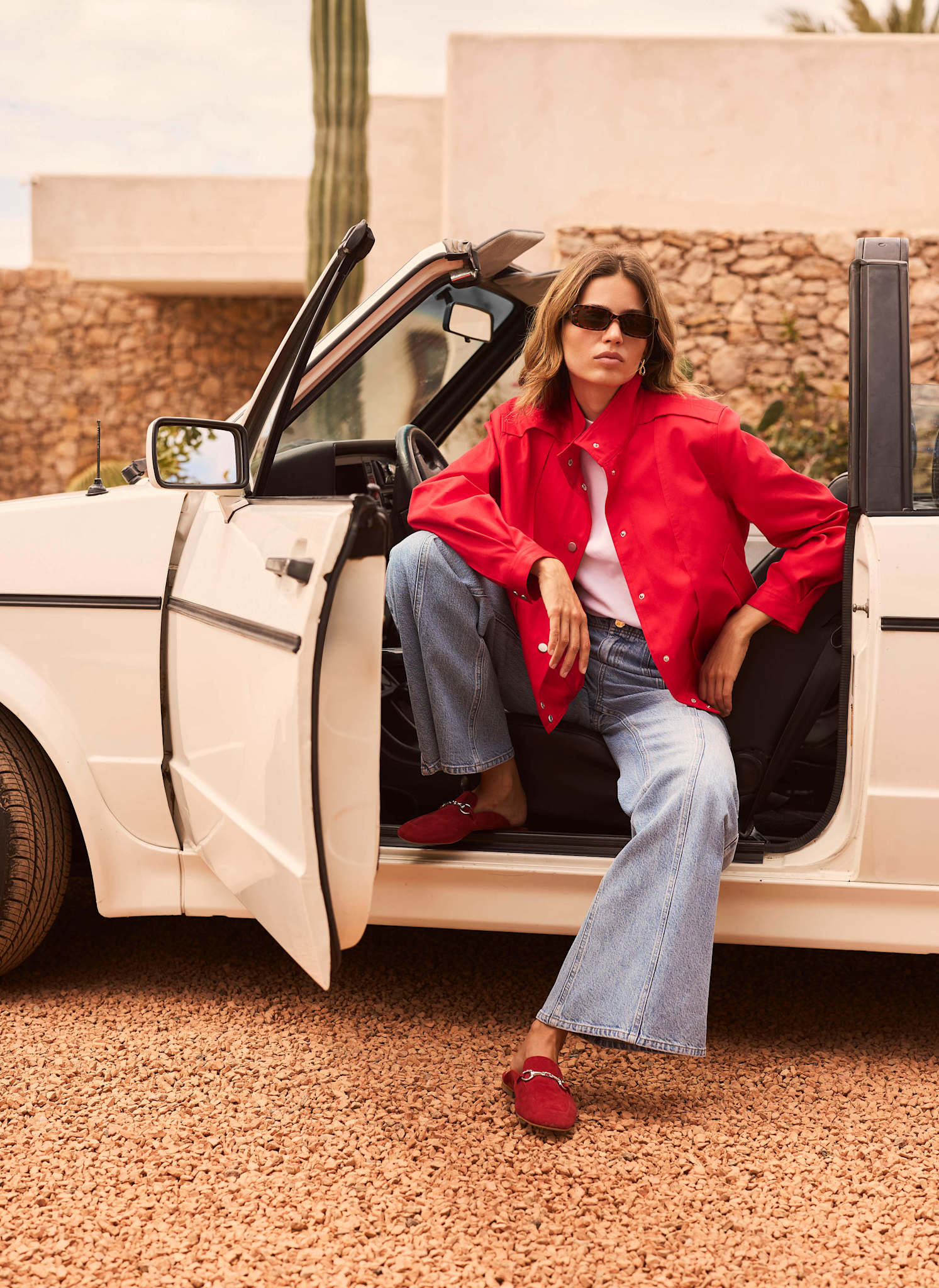Red Funnel Neck Bomber Jacket - Image 3