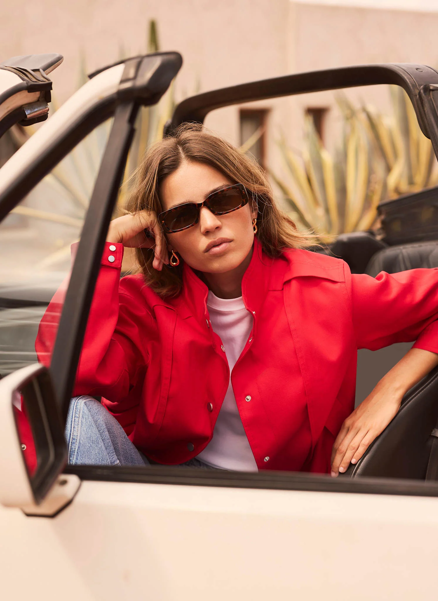 Red Funnel Neck Bomber Jacket - Image 4