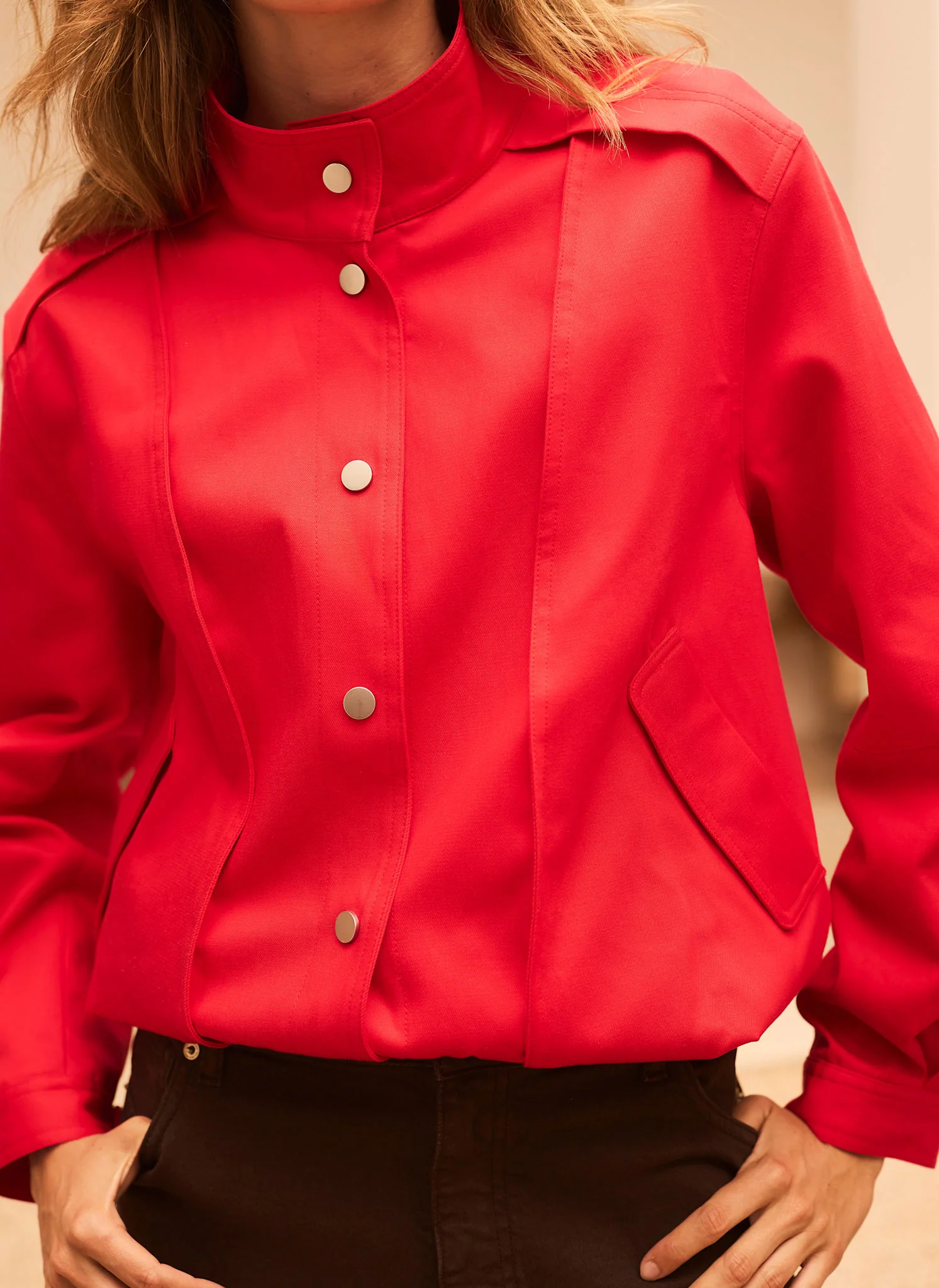Red Funnel Neck Bomber Jacket - Image 5