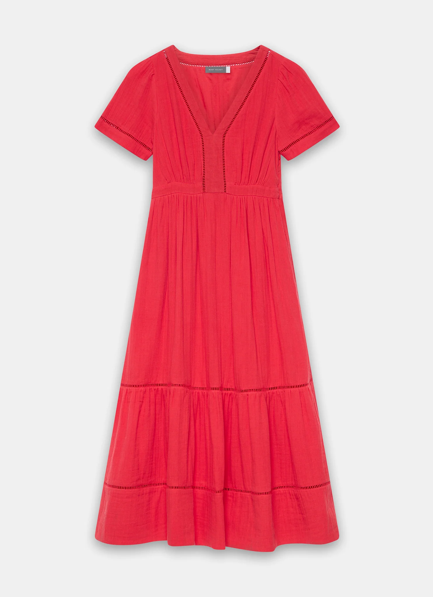 Red Cotton Cheesecloth Midi Dress - Image 7