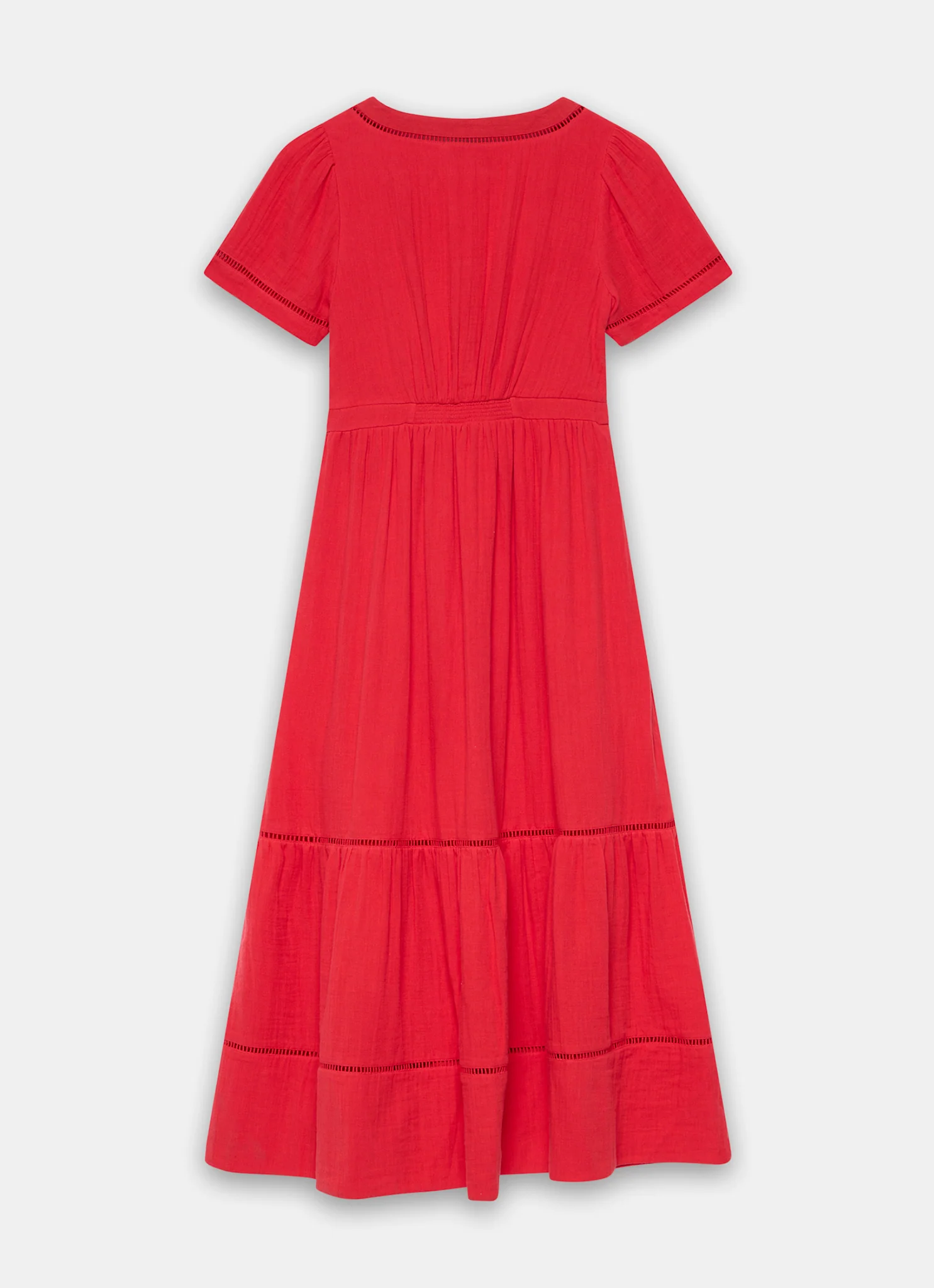 Red Cotton Cheesecloth Midi Dress - Image 8