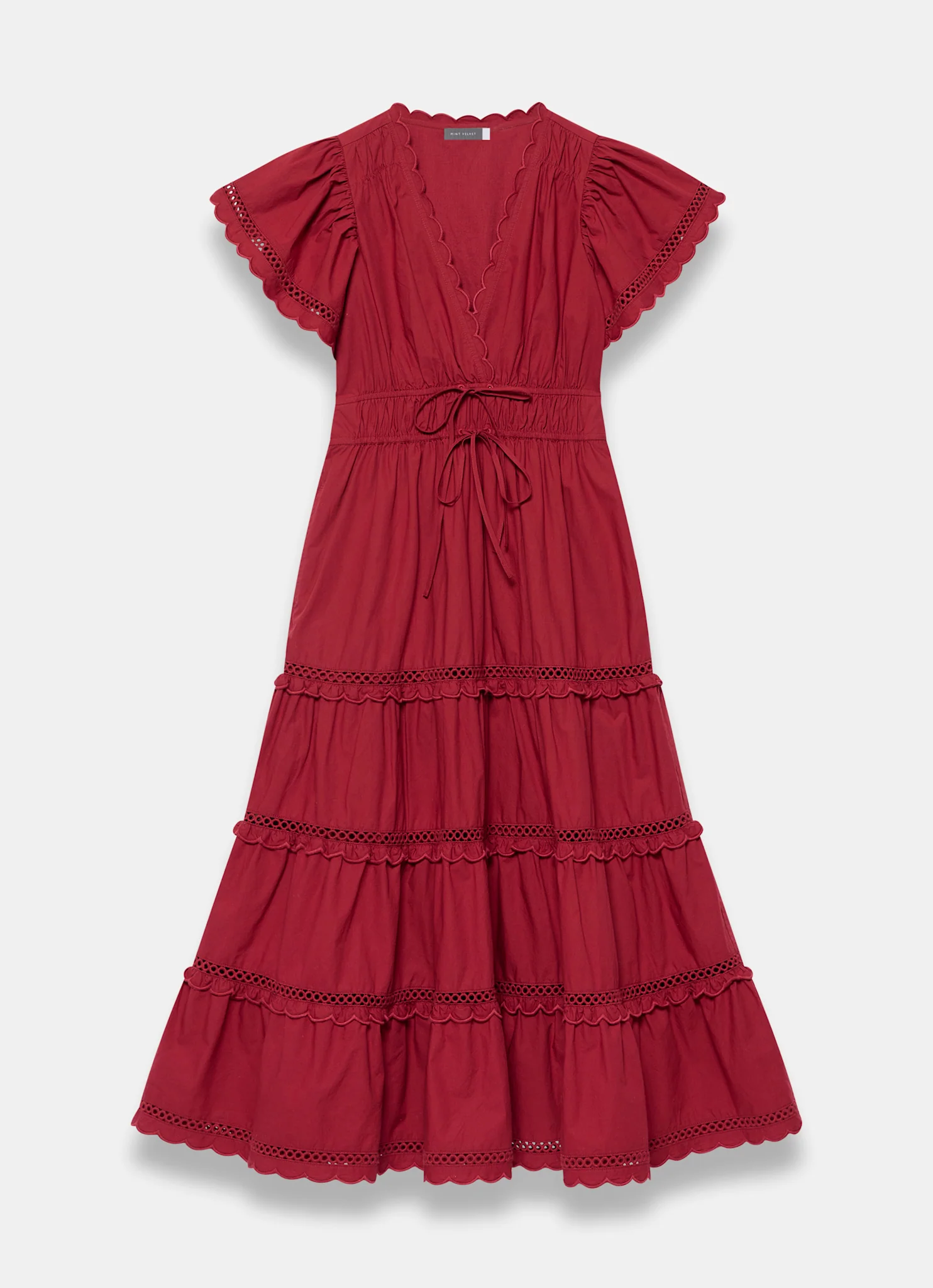 Red Cotton Ruffle Midi Dress - Image 6