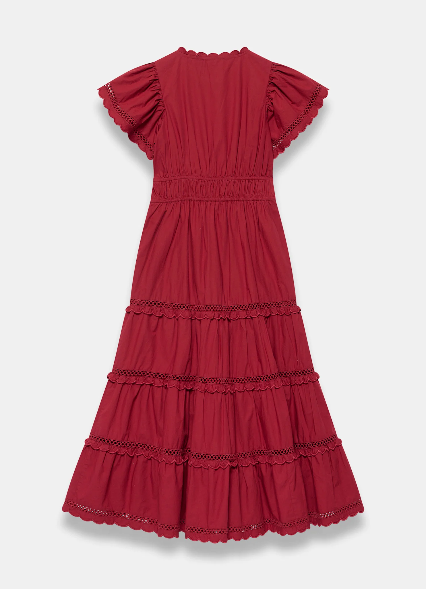 Red Cotton Ruffle Midi Dress - Image 7