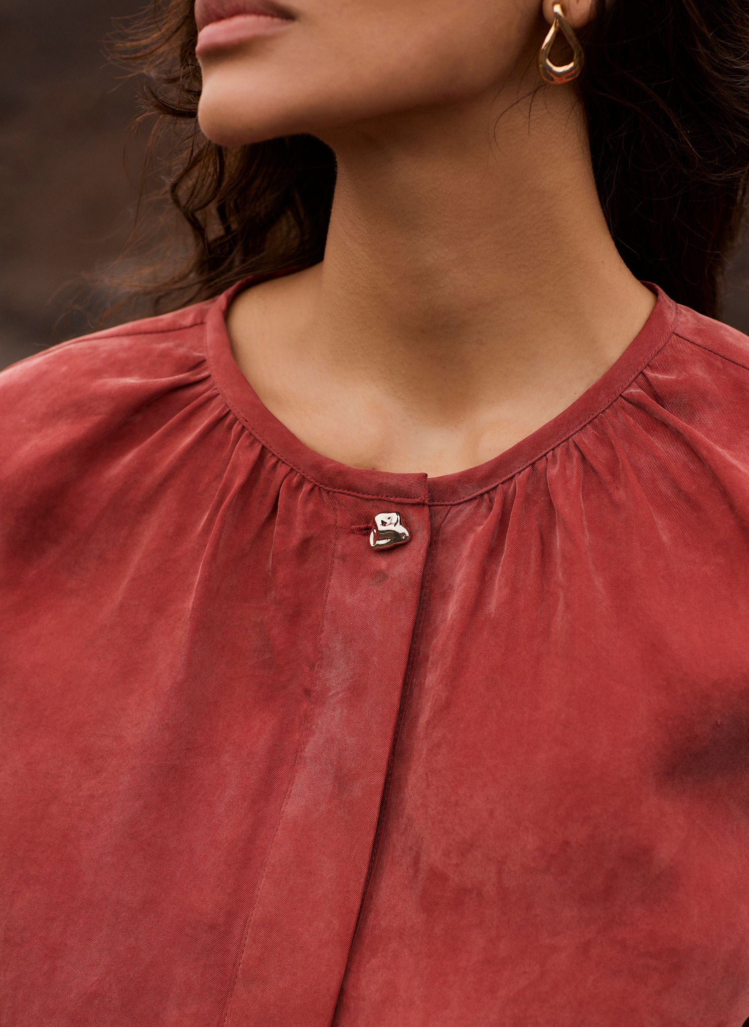 Rust Red Long Sleeve Bomber Blouse - Image 6