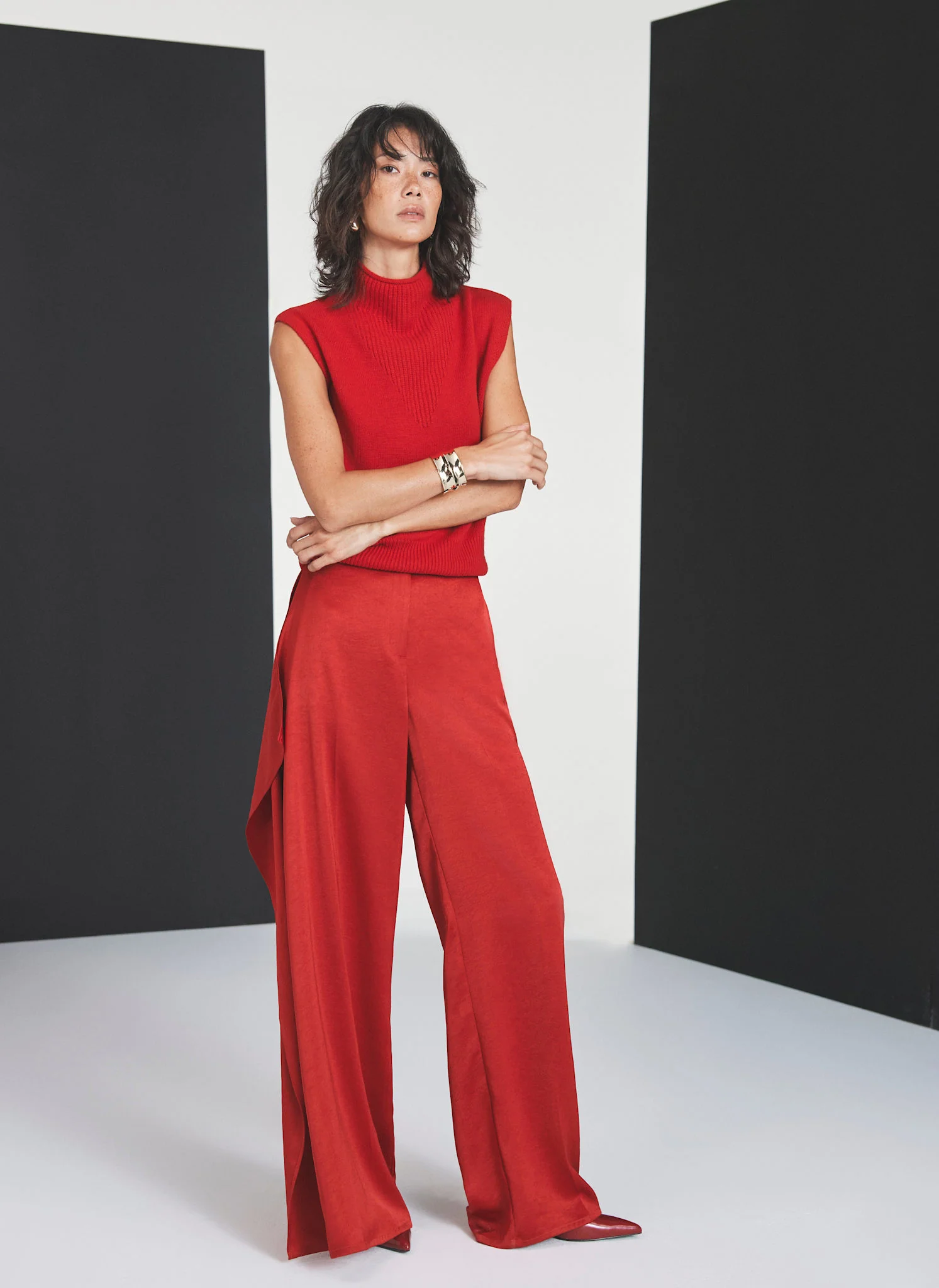 Red Drape Detail Trousers - Image 2