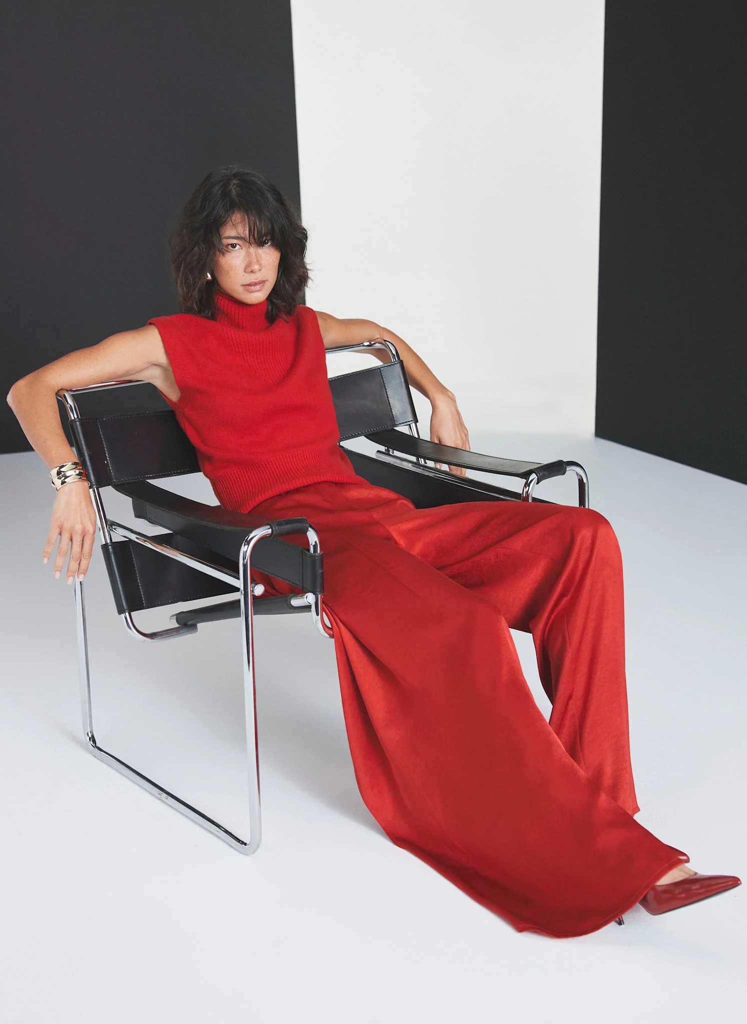 Red Drape Detail Trousers - Image 3