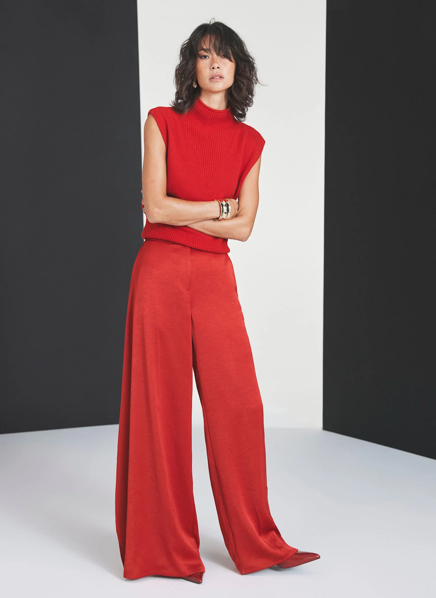 Red Drape Detail Trousers - Image 5