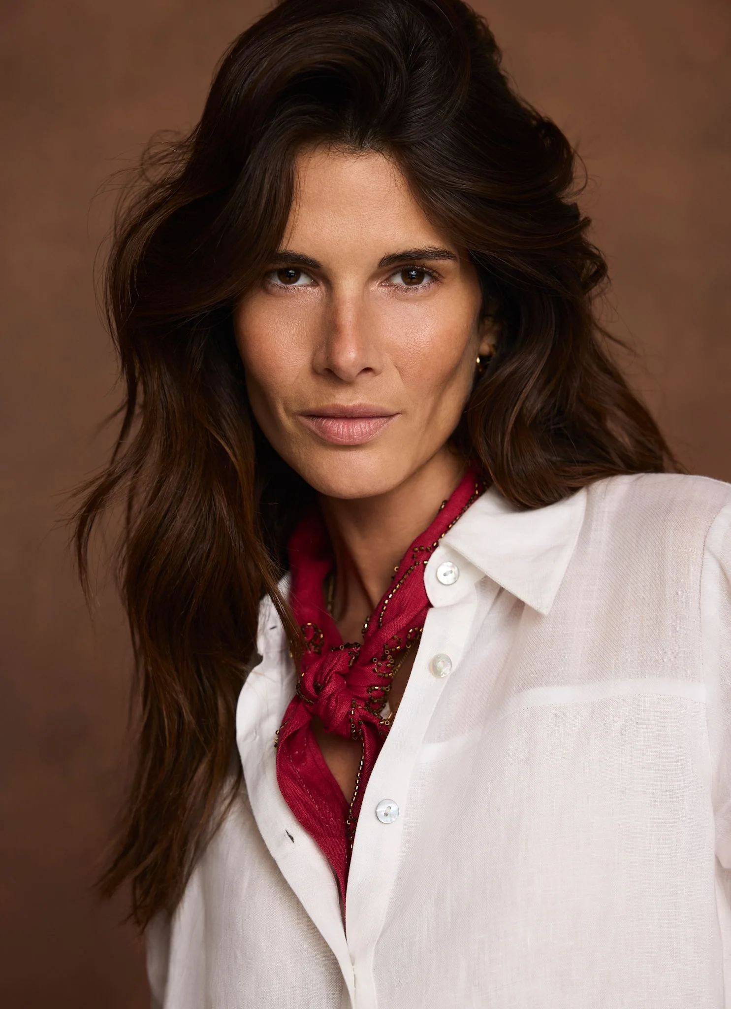 Red Linen Embellished Neck Scarf
