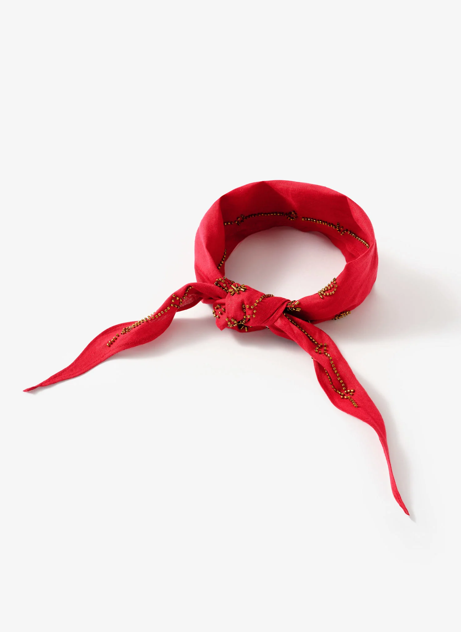 Red Linen Embellished Neck Scarf - Image 5