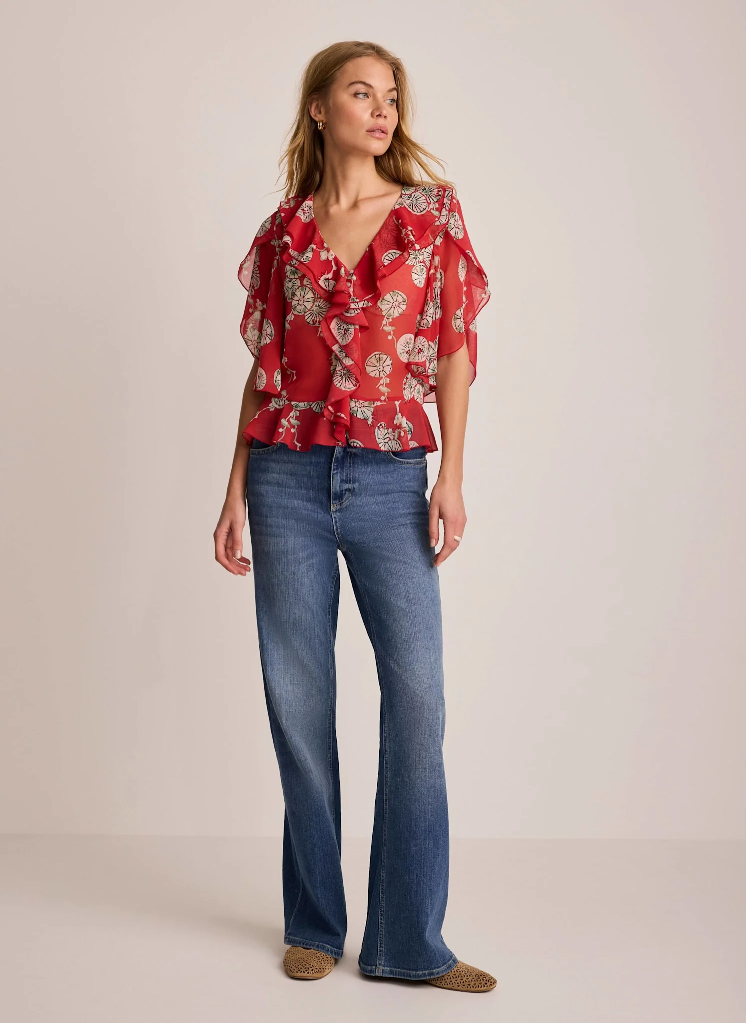 Red Printed Ruffle Blouse - Image 5