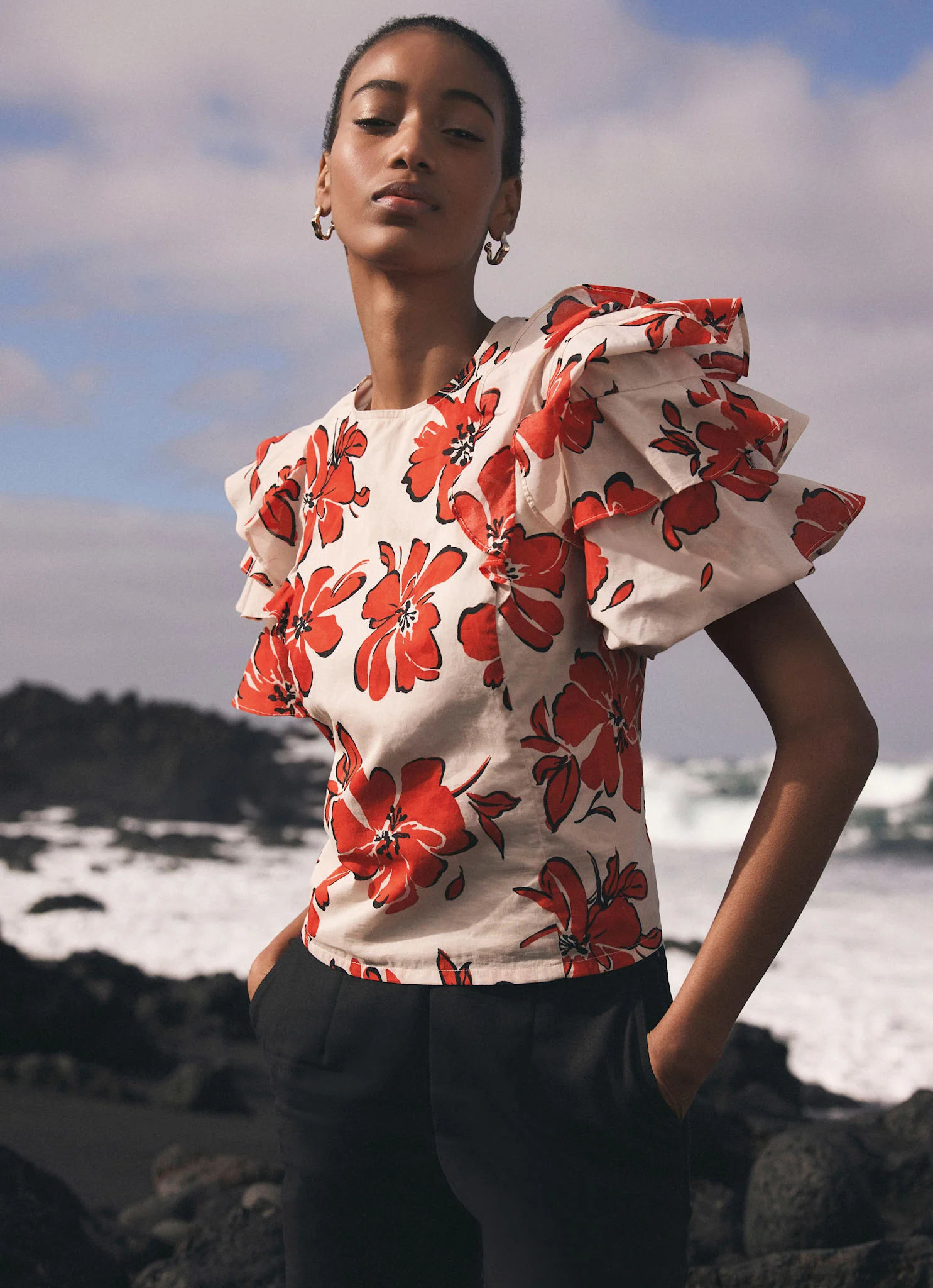 Red Floral Print Top - Image 5