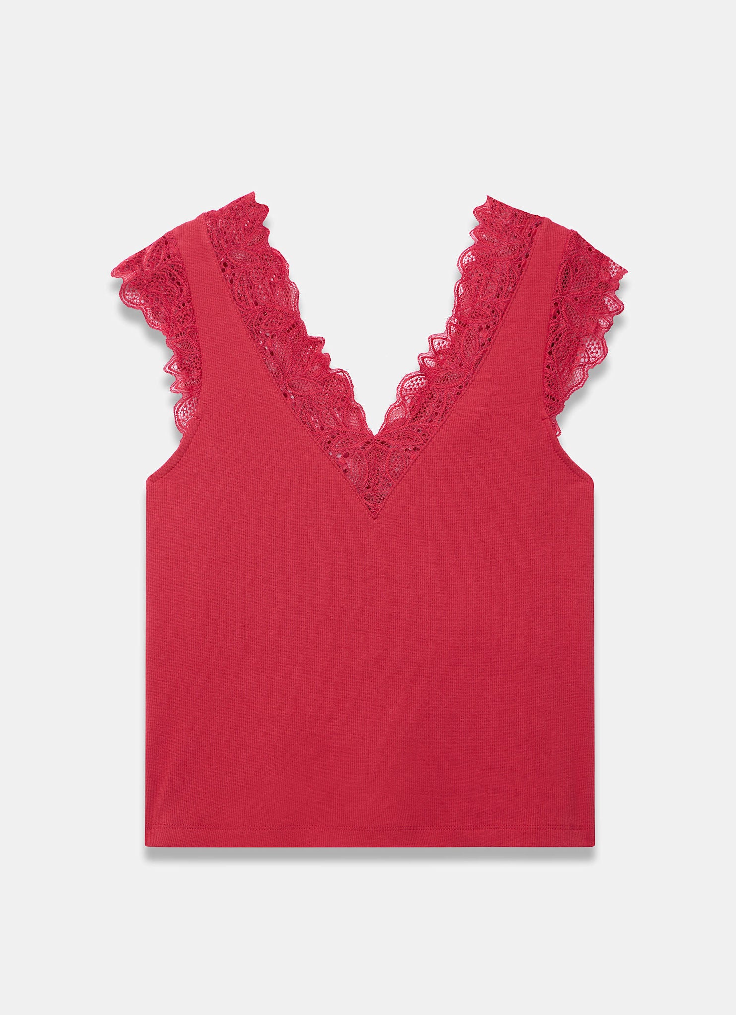 Red Cotton Blend Lace Detail Top - Image 6
