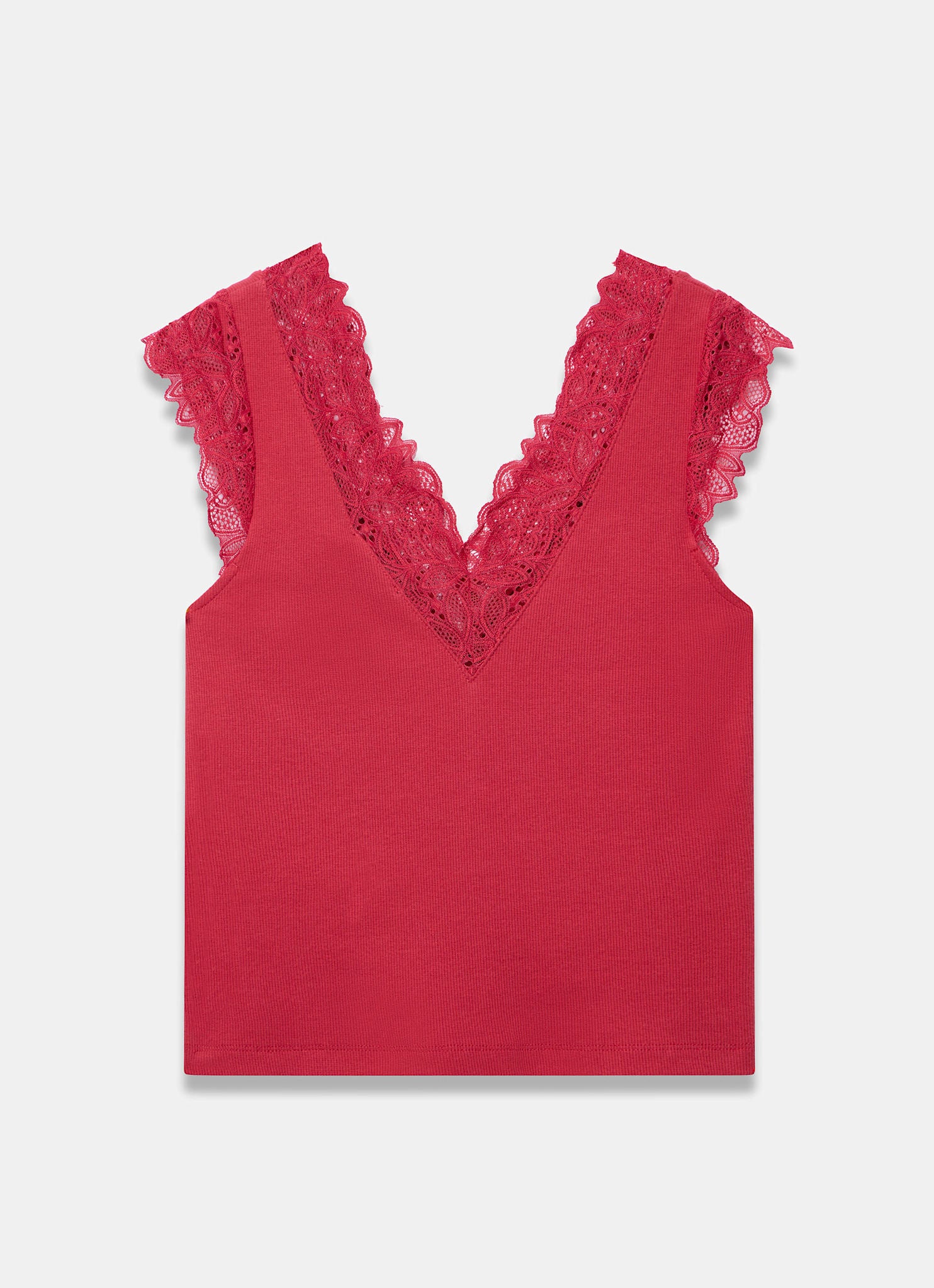 Red Cotton Blend Lace Detail Top - Image 7