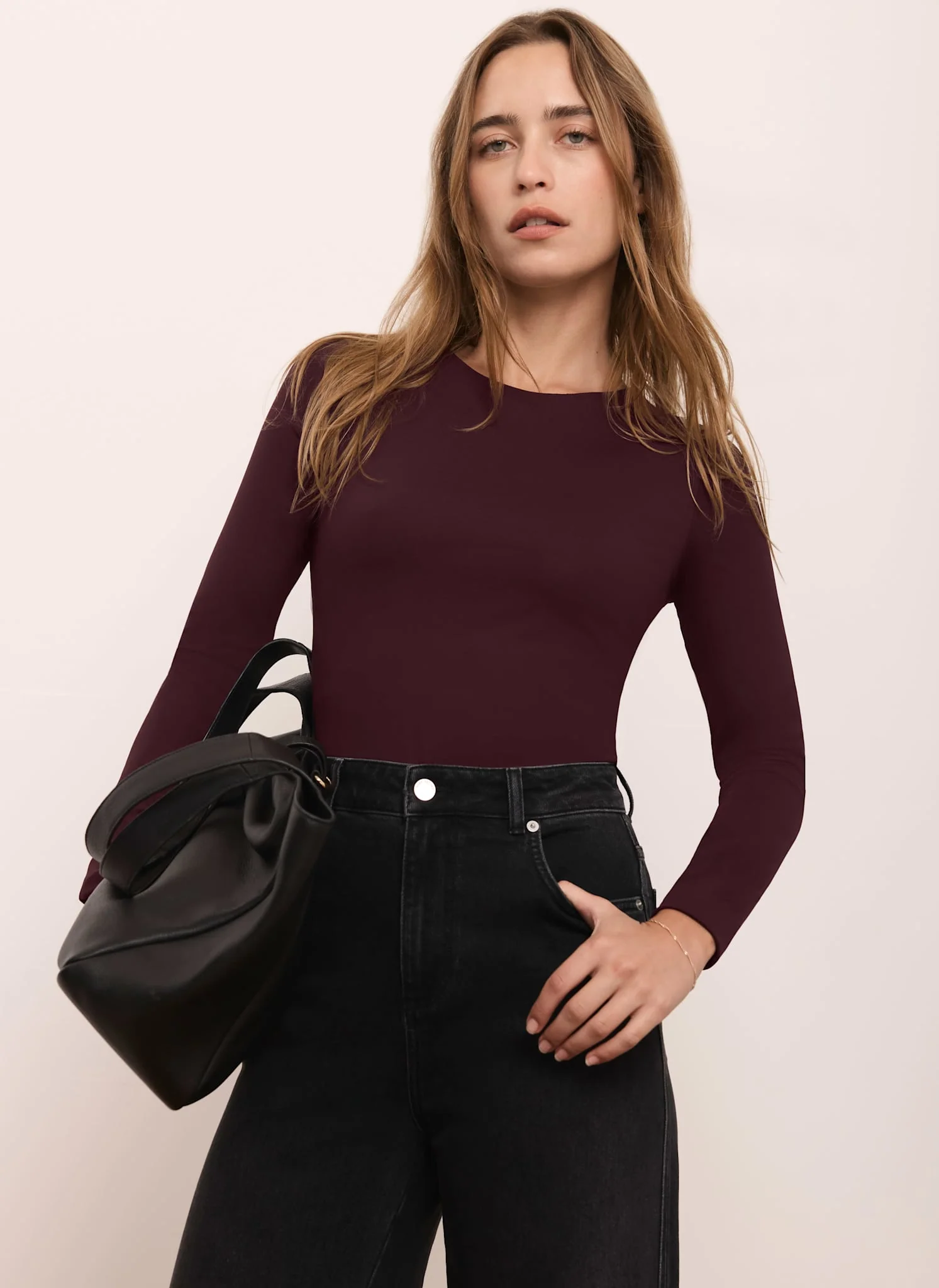 Burgundy Long Sleeve Layering Top - Image 2