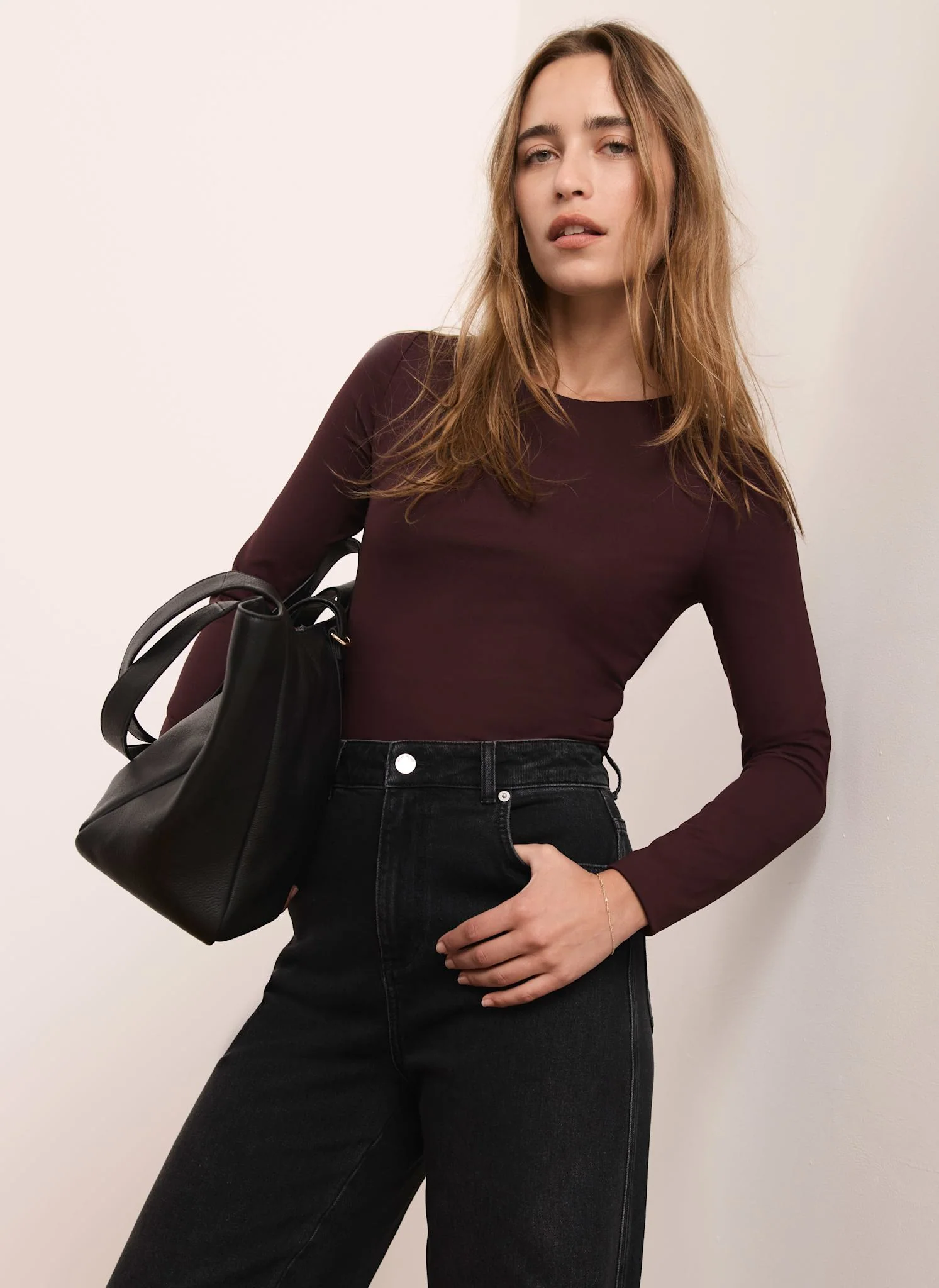Burgundy Long Sleeve Layering Top - Image 3