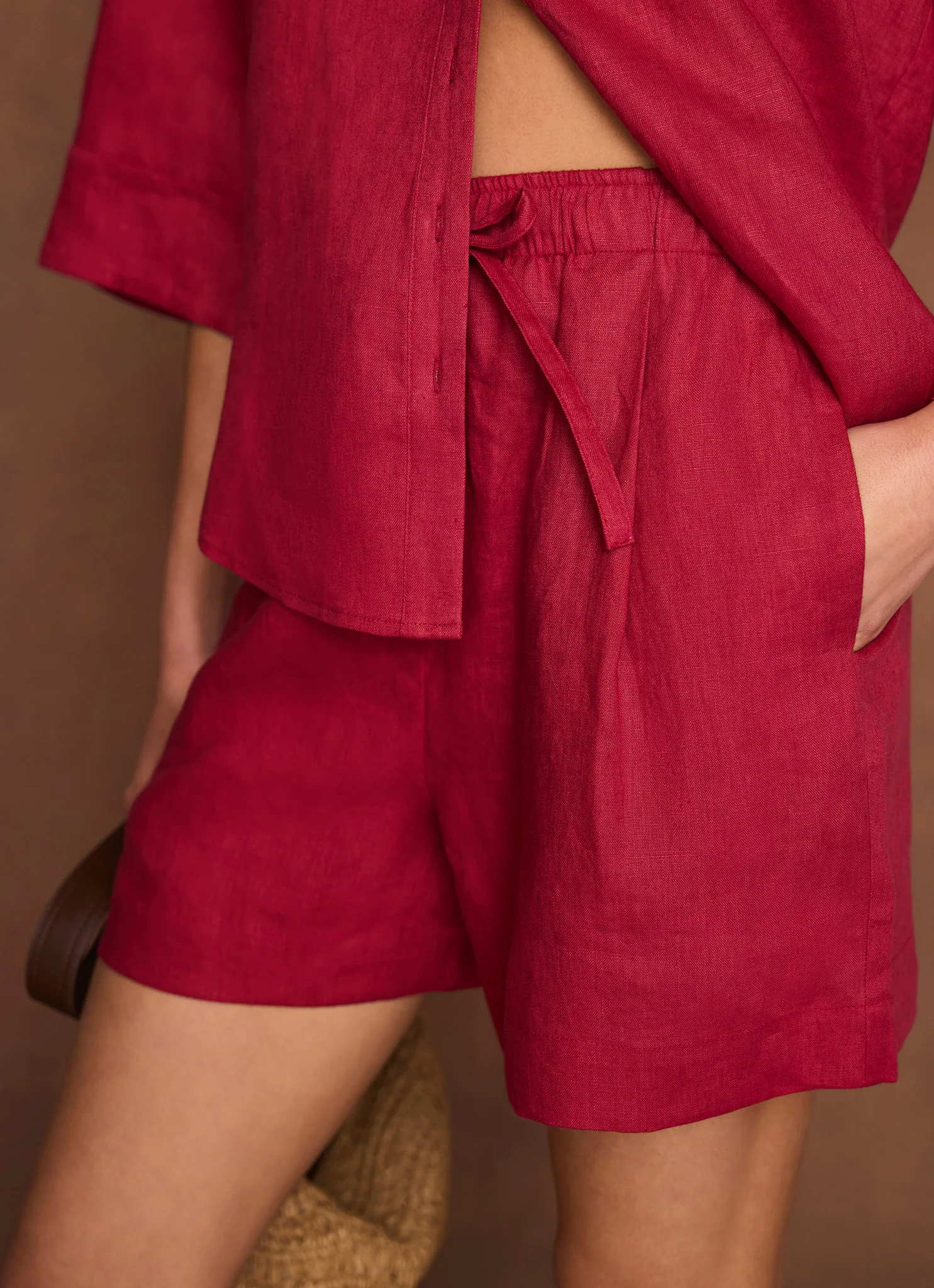 Red Linen Drawstring Shorts - Image 3