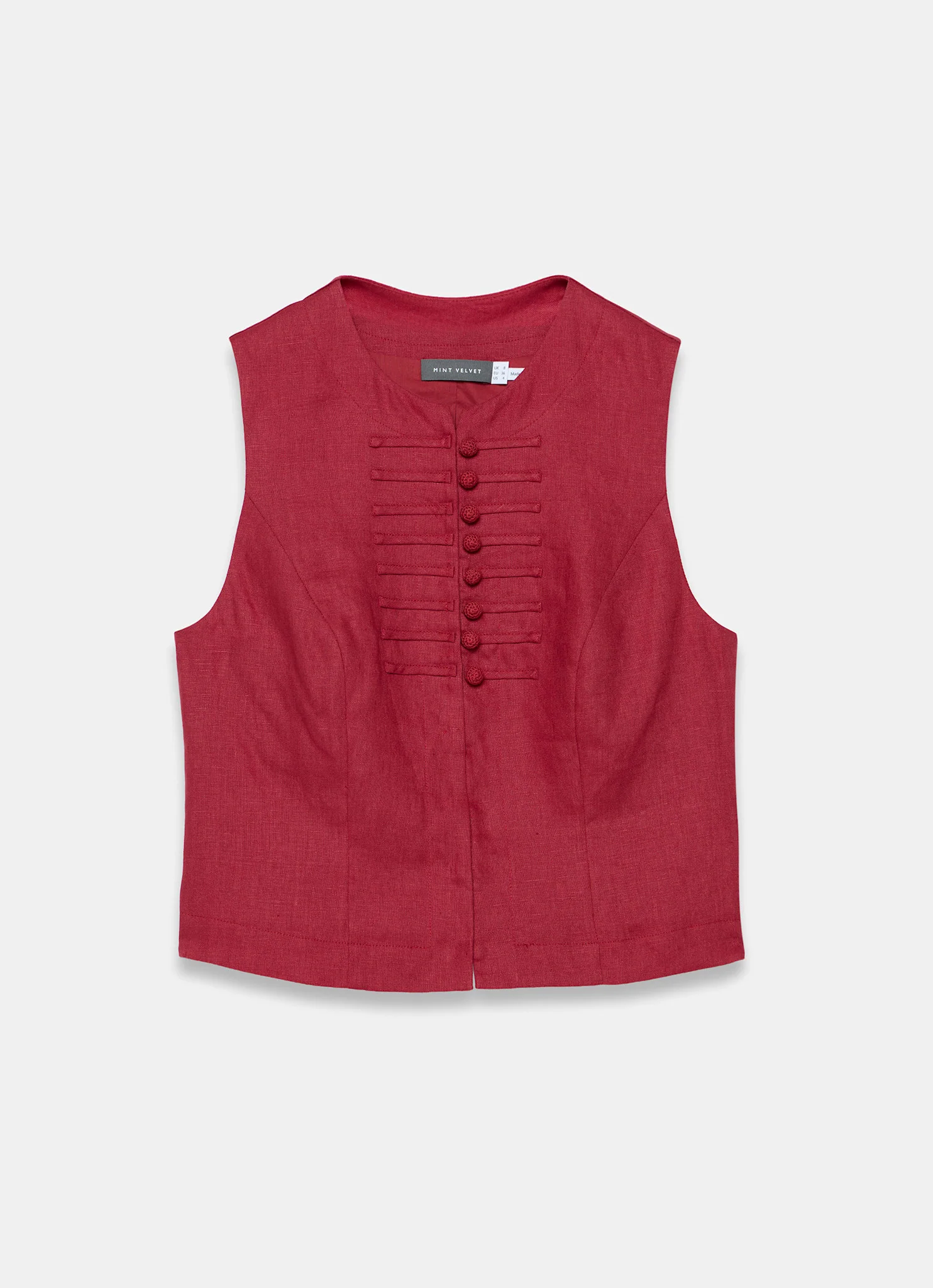 Red Linen Military Trim Top - Image 7