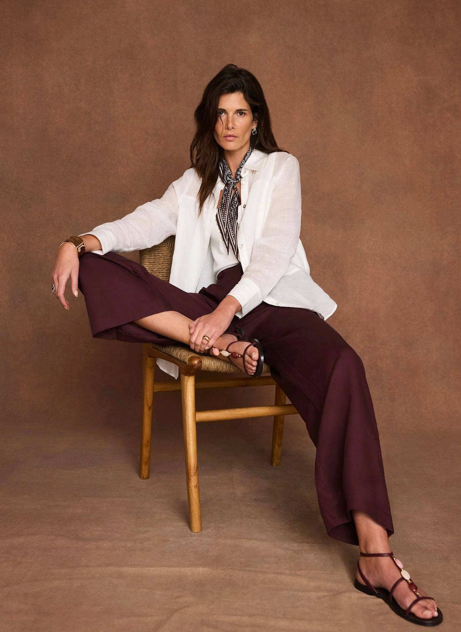 Burgundy Linen Blend Wide Leg Trousers - Image 6