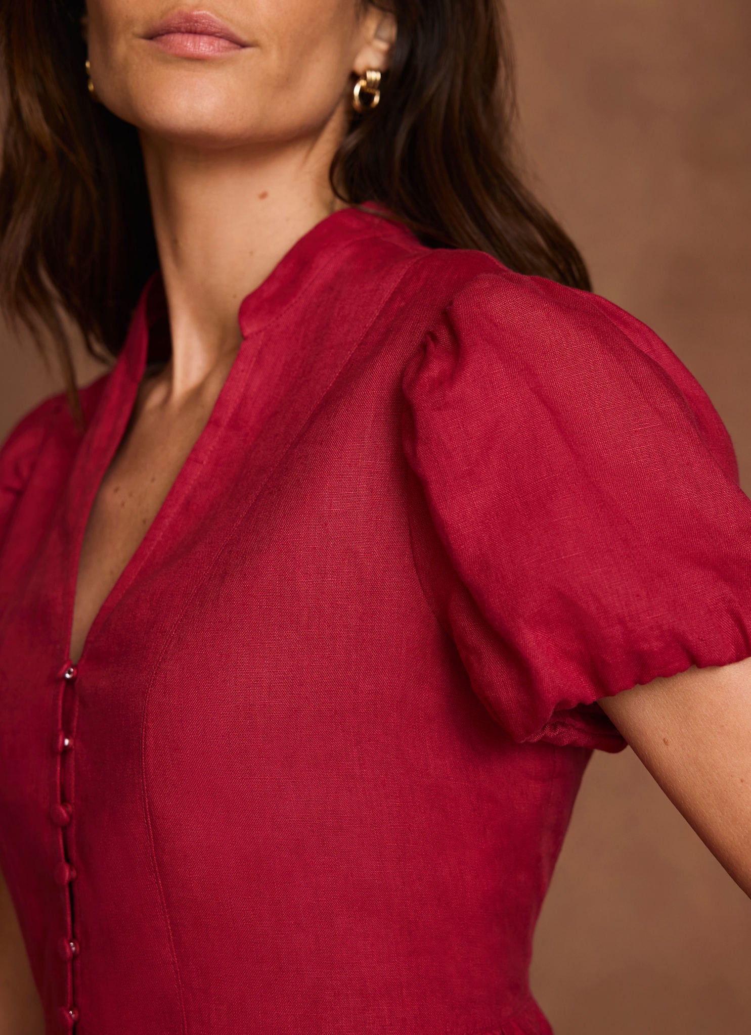 Red Linen Peplum Top - Image 4