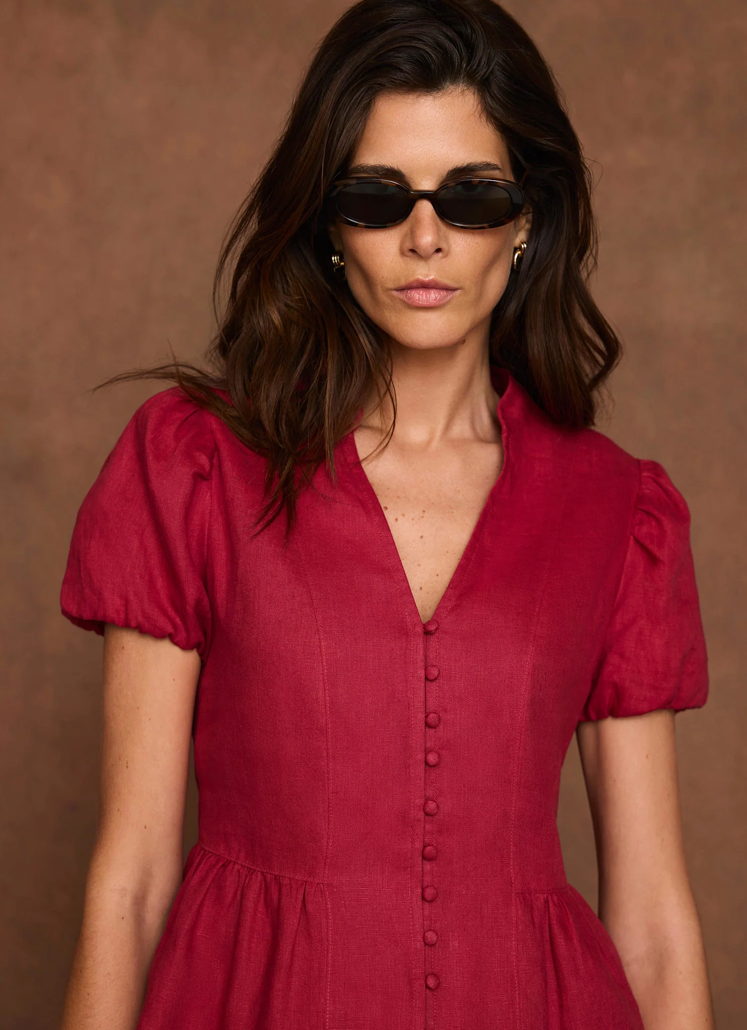 Red Linen Peplum Top - Image 5