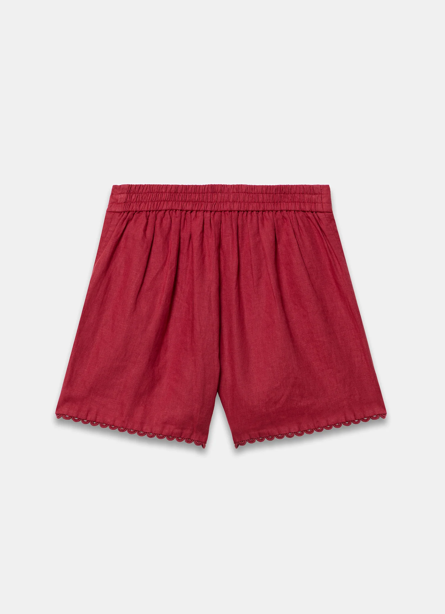 Red Linen Scallop Hem Shorts - Image 7