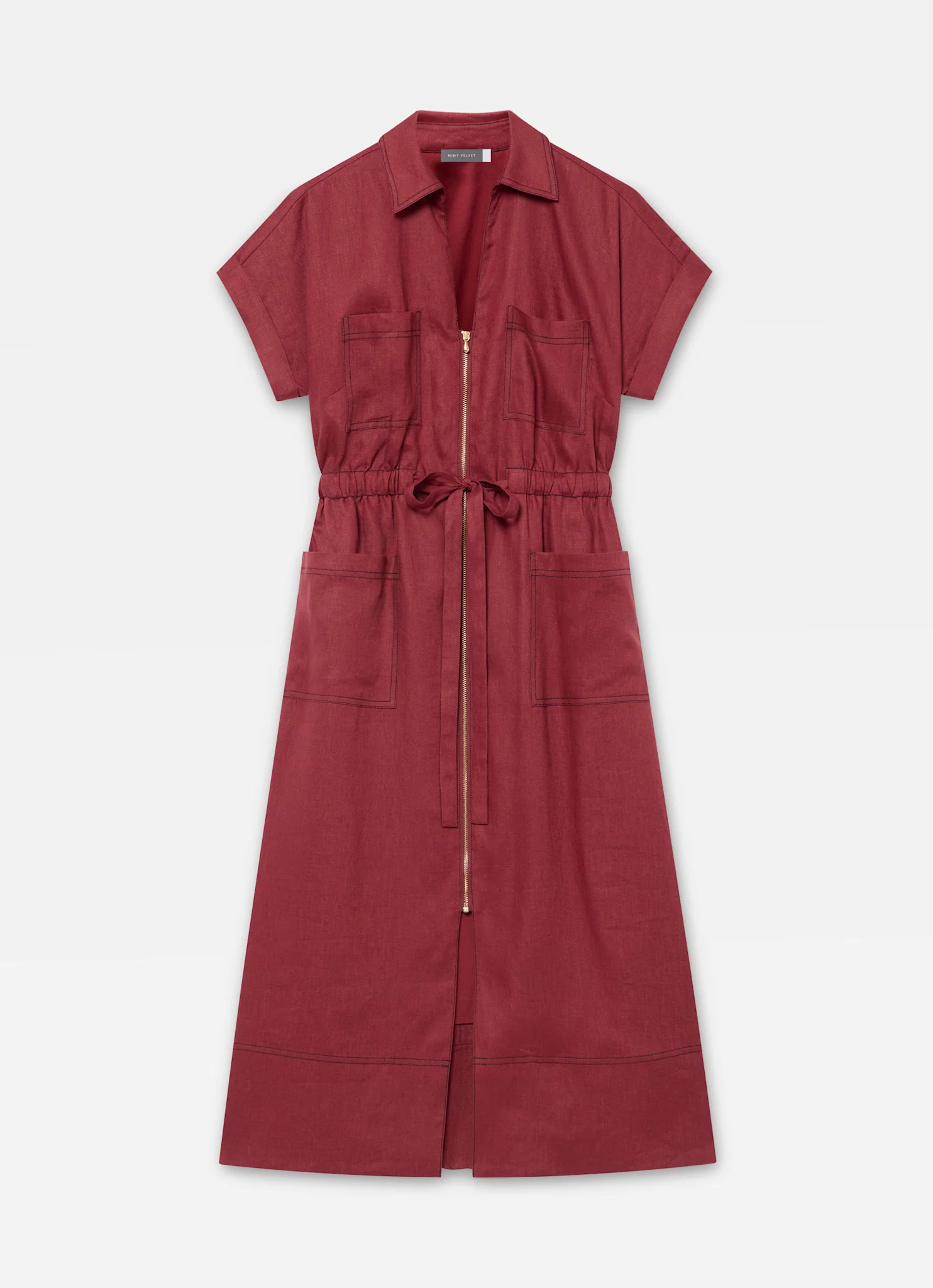 Burgundy Linen Midi Shirt Dress - Image 7