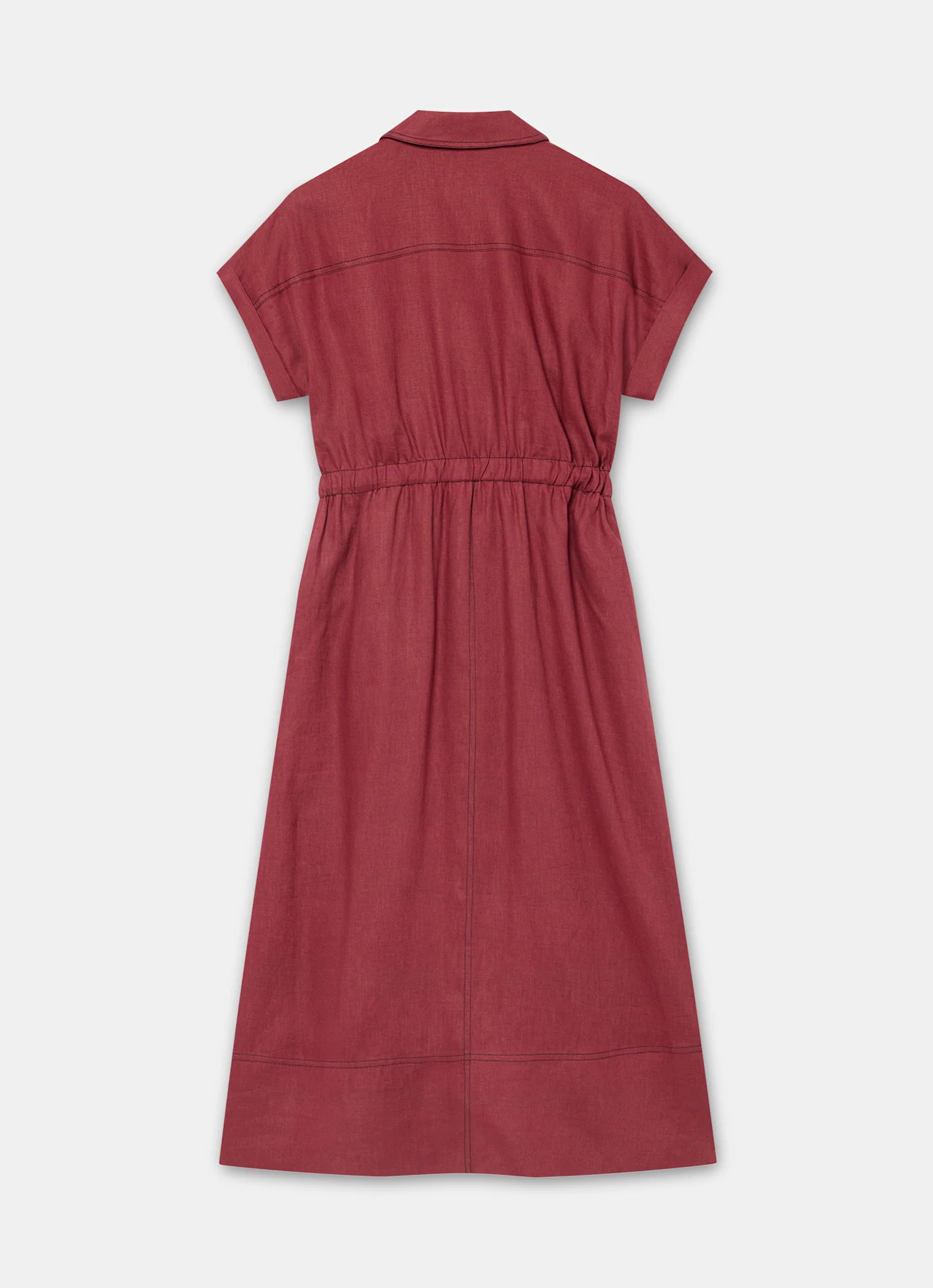 Burgundy Linen Midi Shirt Dress - Image 8