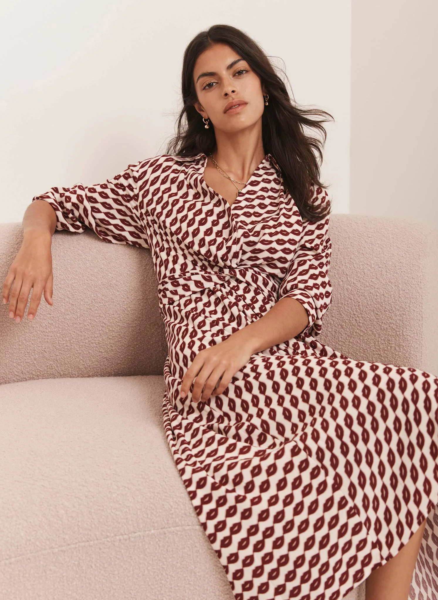 Red Lip Print Midi Shirt Dress - Image 3